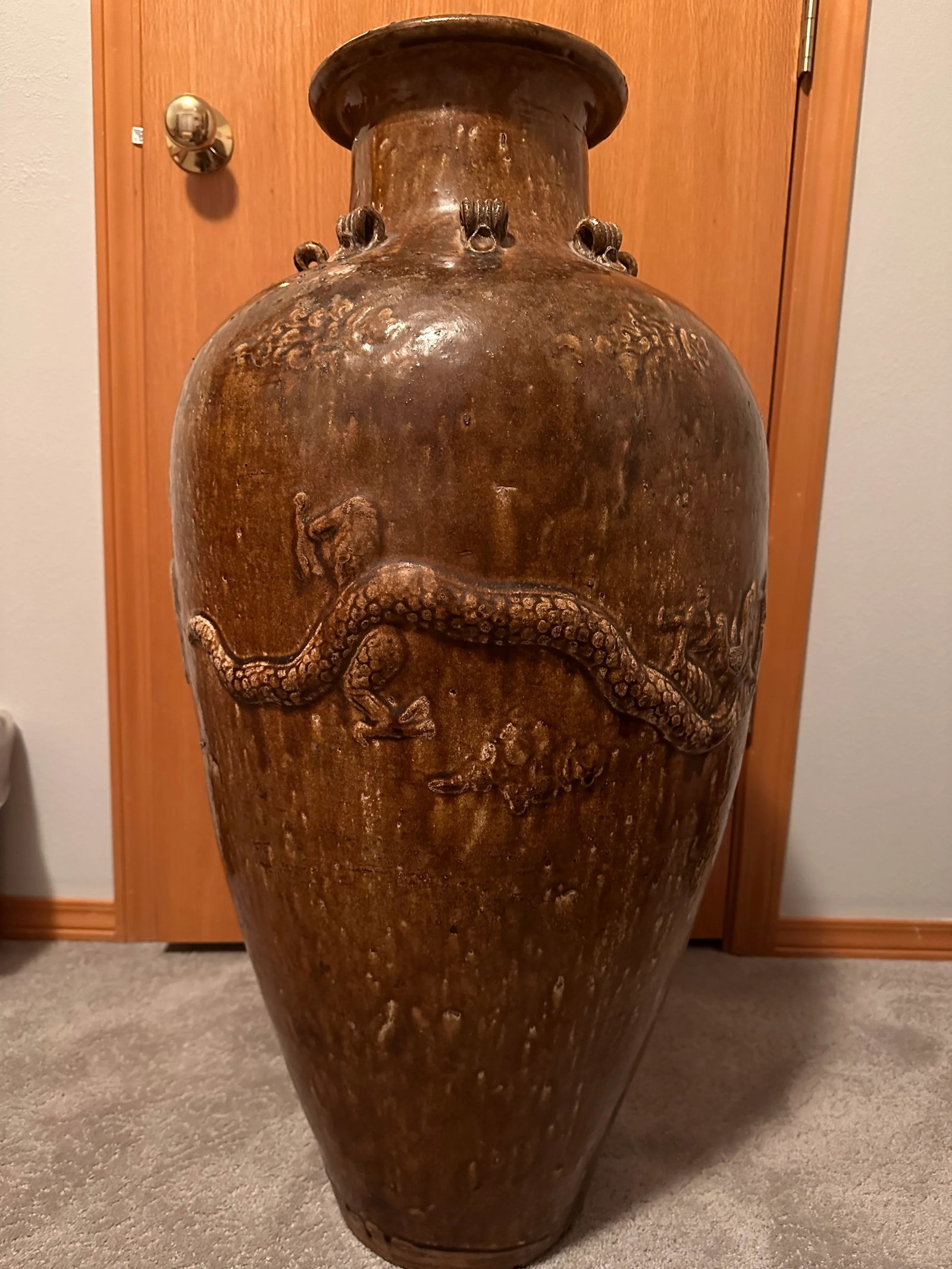 Tall Antique Ming Dynasty Martaban Jar From China and Stand - 3