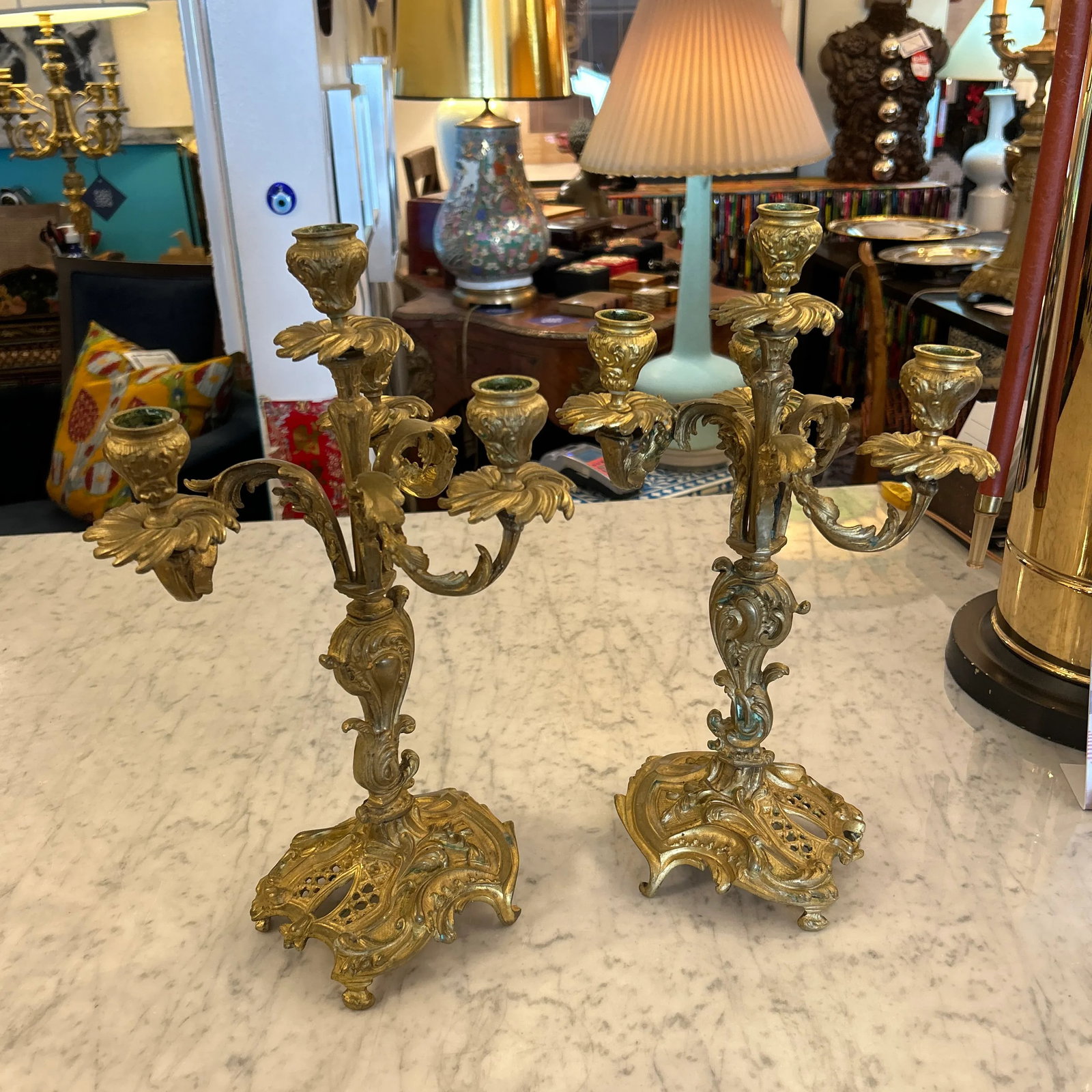 Antique Bronze Tabletop Candelabra a Pair - 2