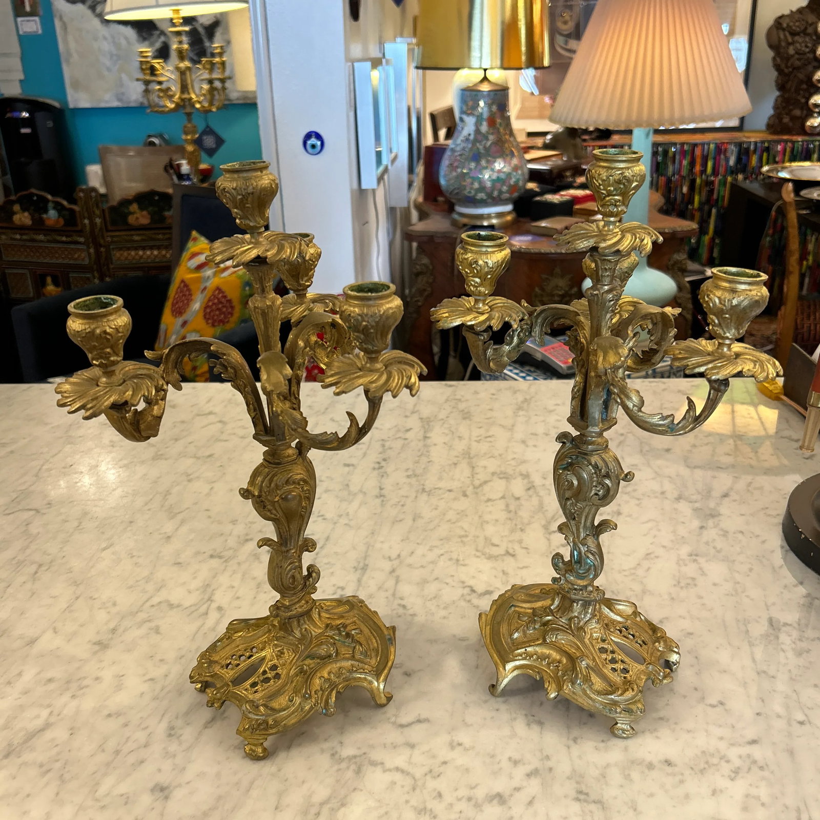 Antique Bronze Tabletop Candelabra a Pair - 3