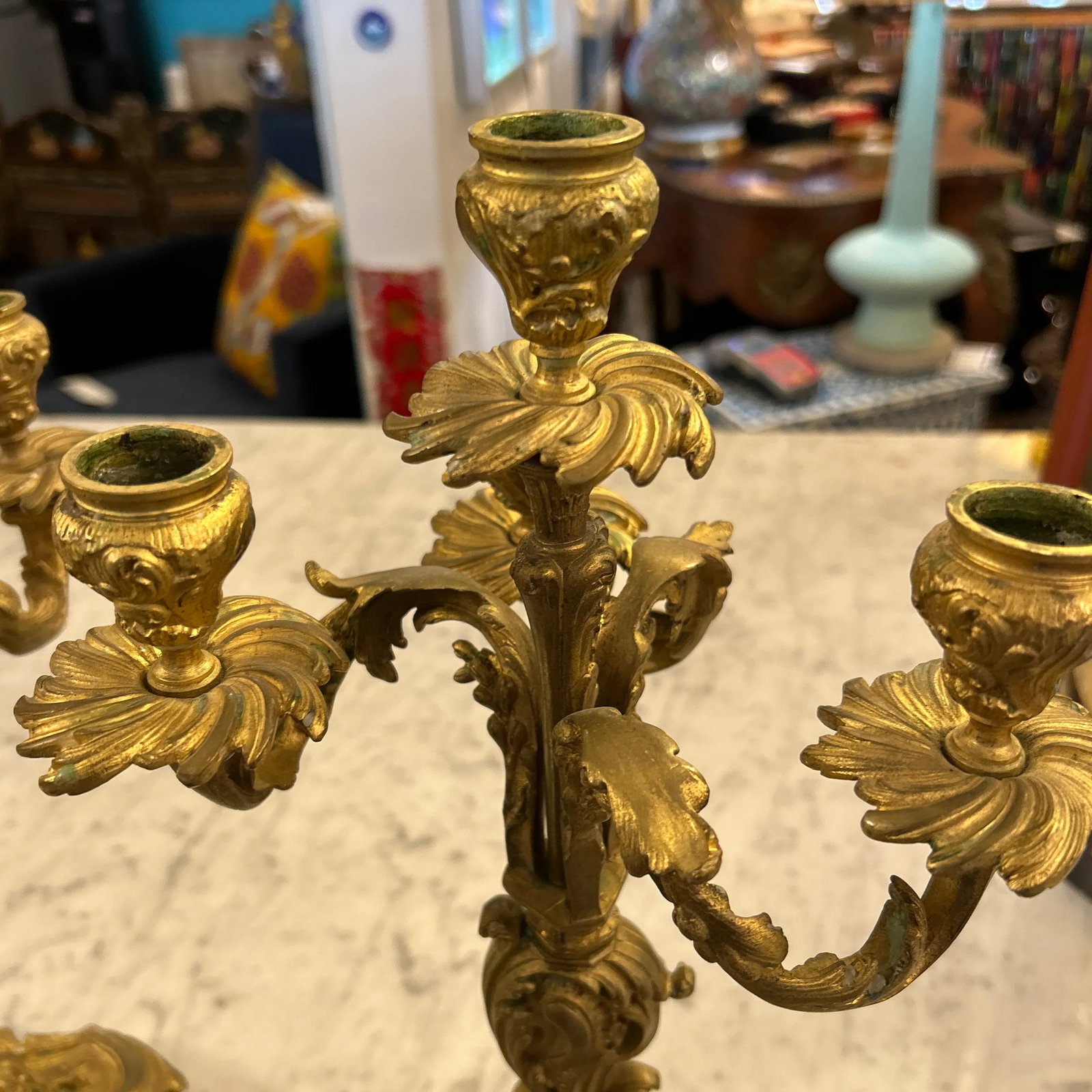 Antique Bronze Tabletop Candelabra a Pair - 6