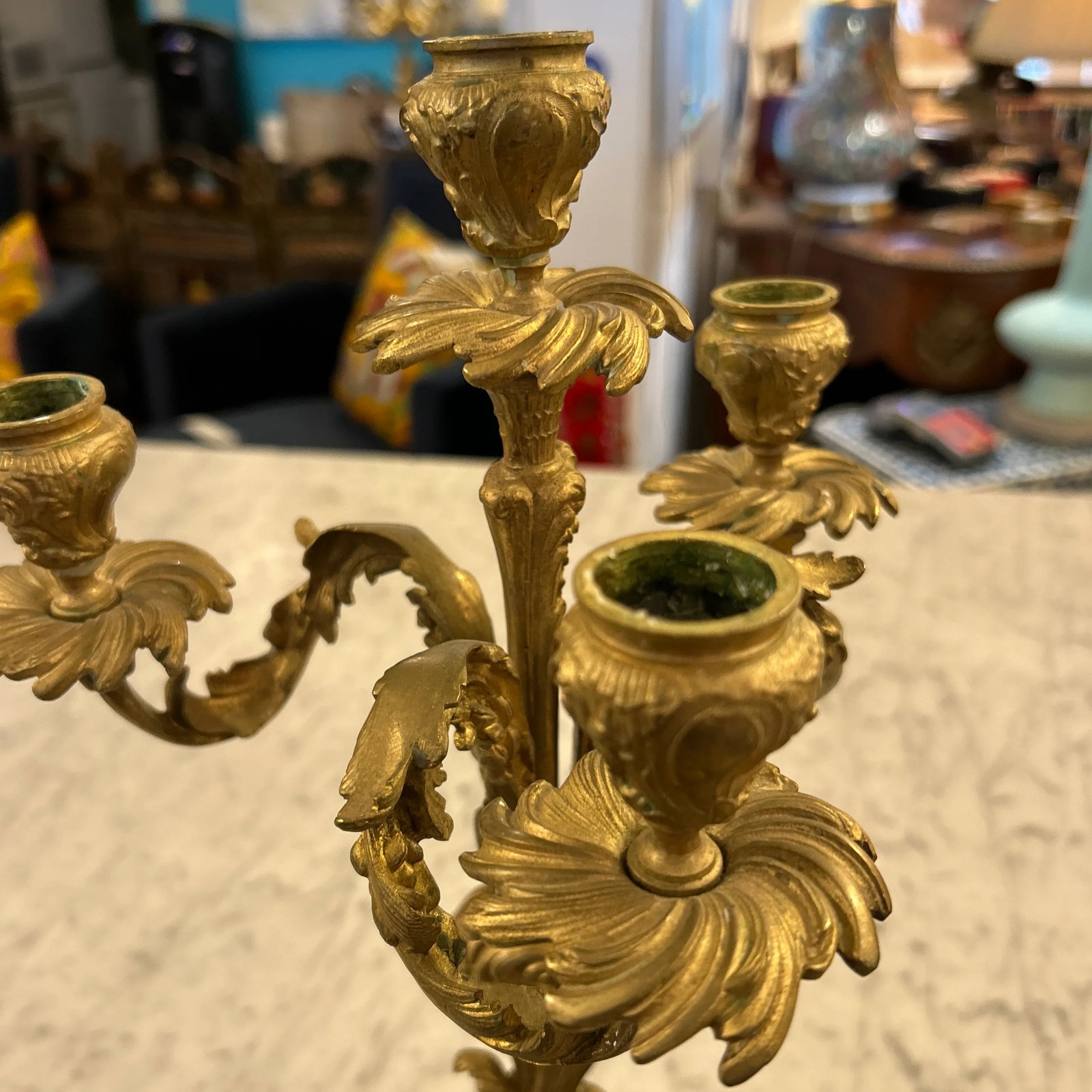 Antique Bronze Tabletop Candelabra a Pair - 7