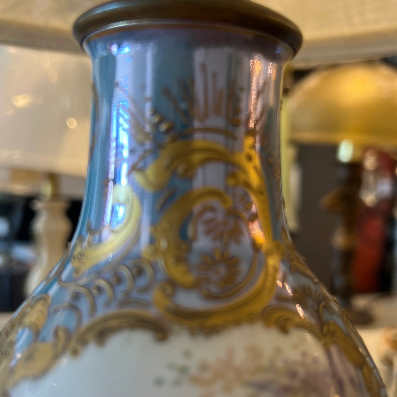 19th Century French Sevres Porcelain Table Lamp Signed - 12