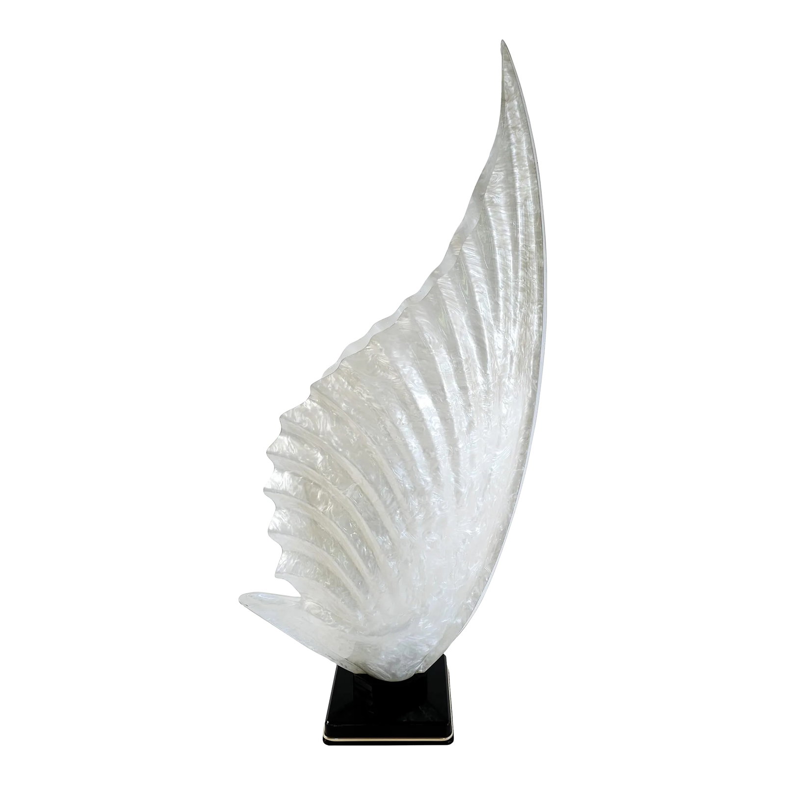 Vintage Sea Shell Shaped Rougier Acrylic Table Lamp: A vintage modernist piece, created by the French-Canadian designer Roger Rougier, back in the 1970's. It was designed in the shape of a tall sea shell and crafted with white opalescent acrylics. It