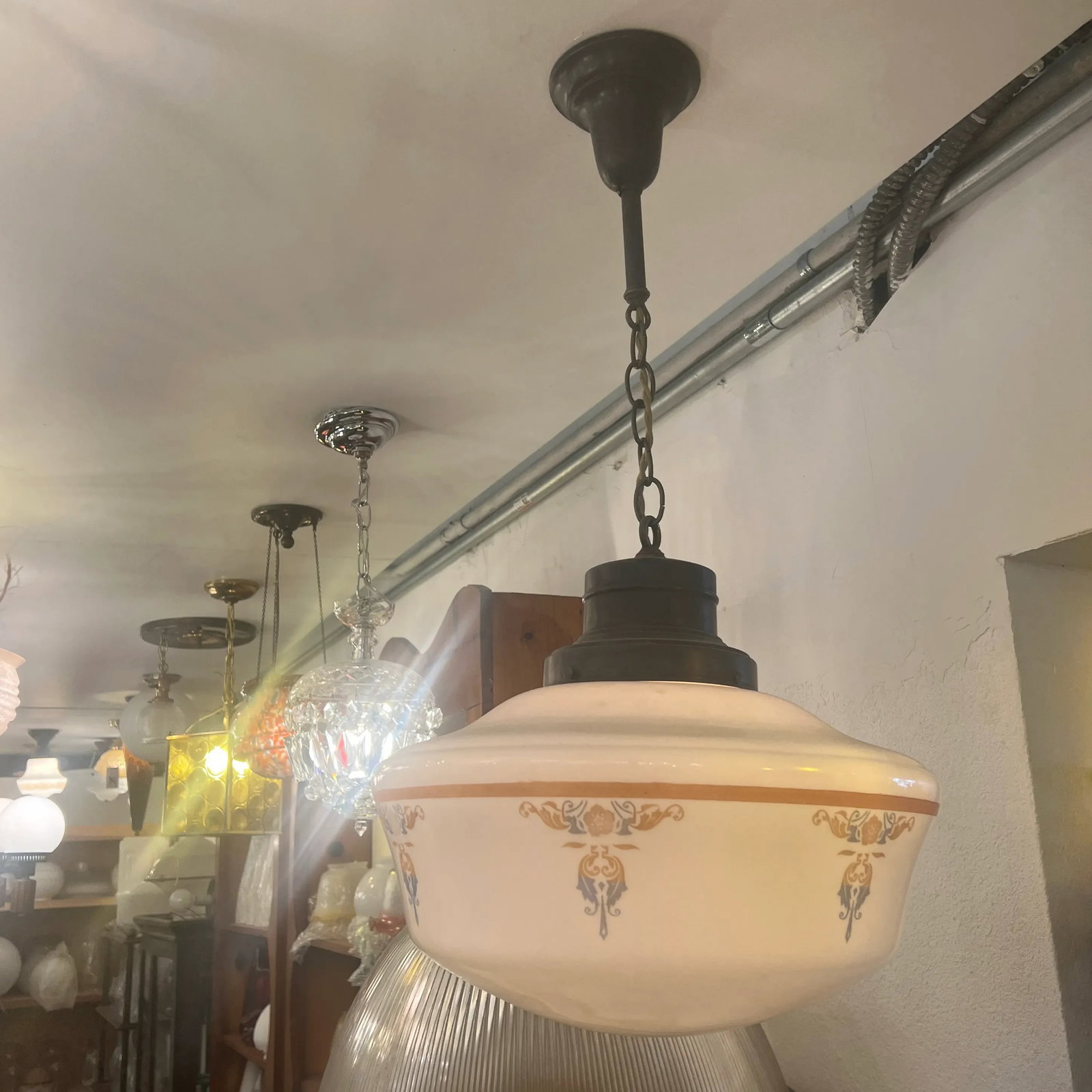 1920s Original Schoolhouse Shade With Design-Victorian Light - 2