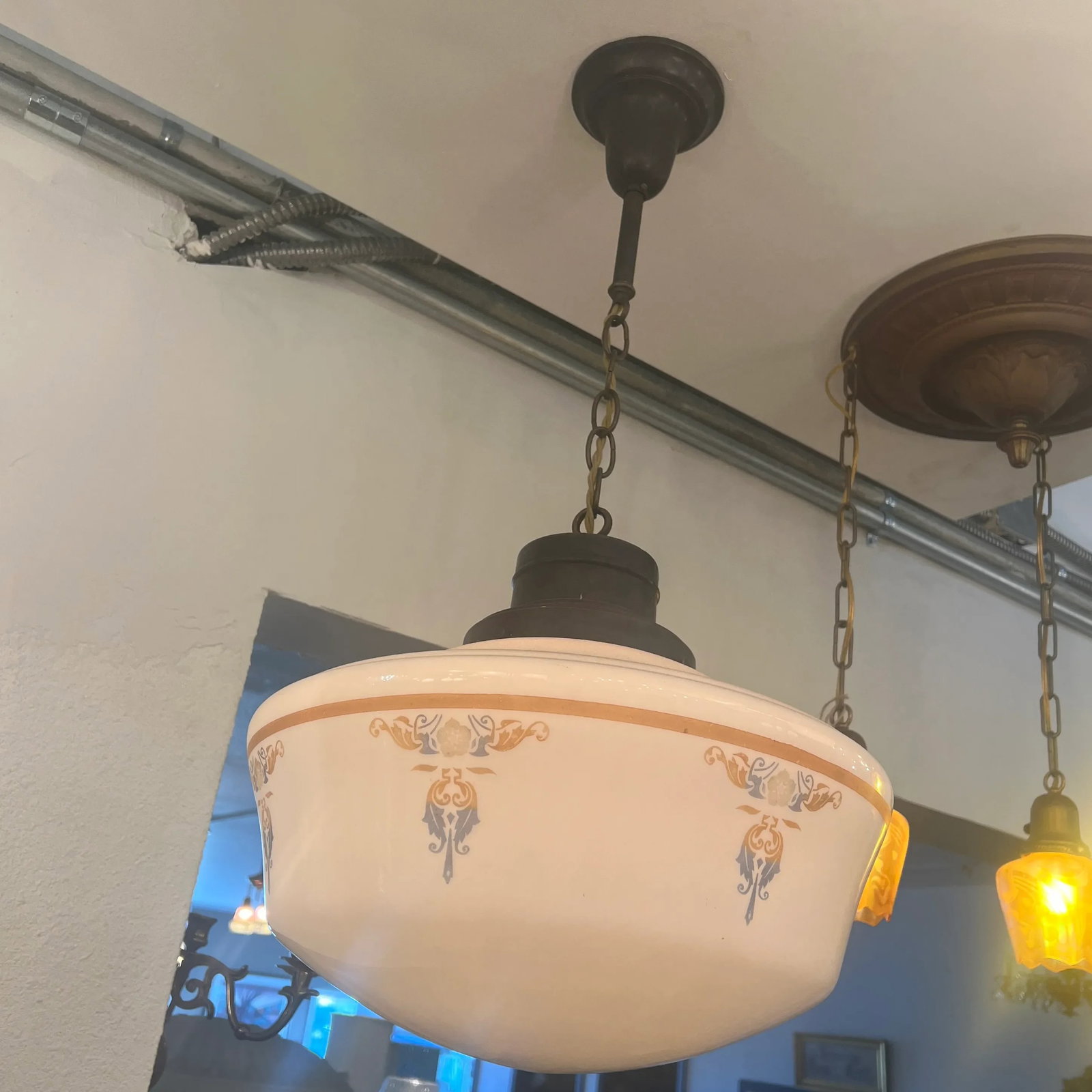 1920s Original Schoolhouse Shade With Design-Victorian Light - 3