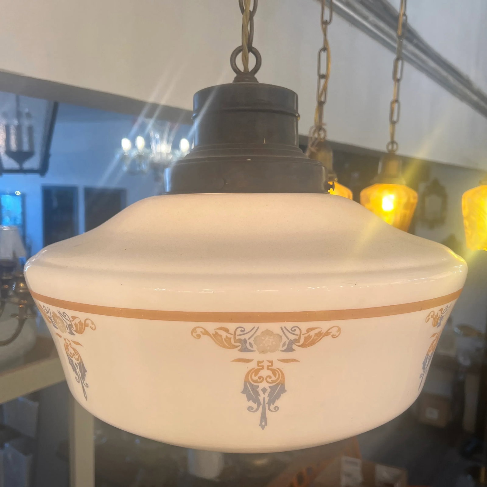 1920s Original Schoolhouse Shade With Design-Victorian Light - 5