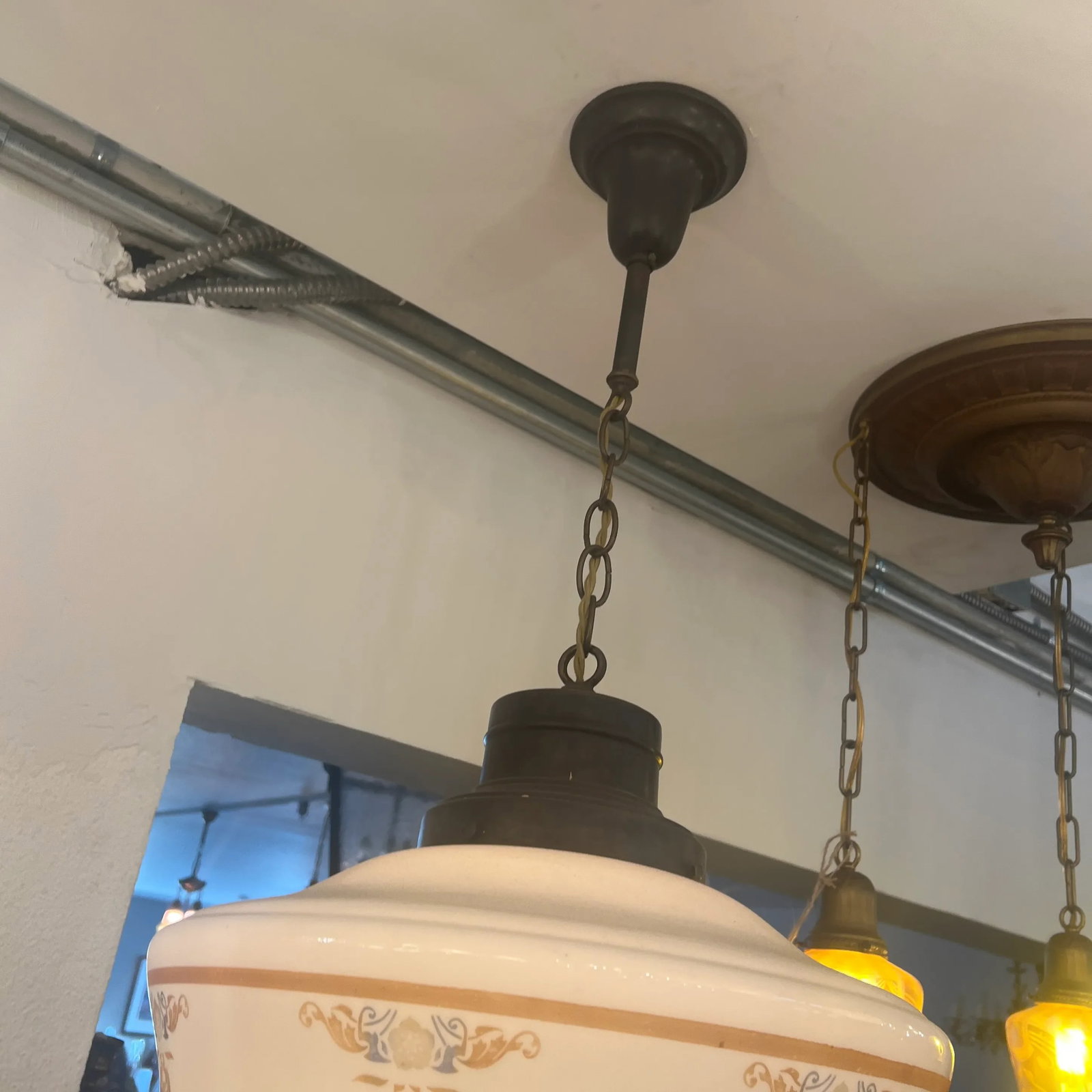 1920s Original Schoolhouse Shade With Design-Victorian Light - 6