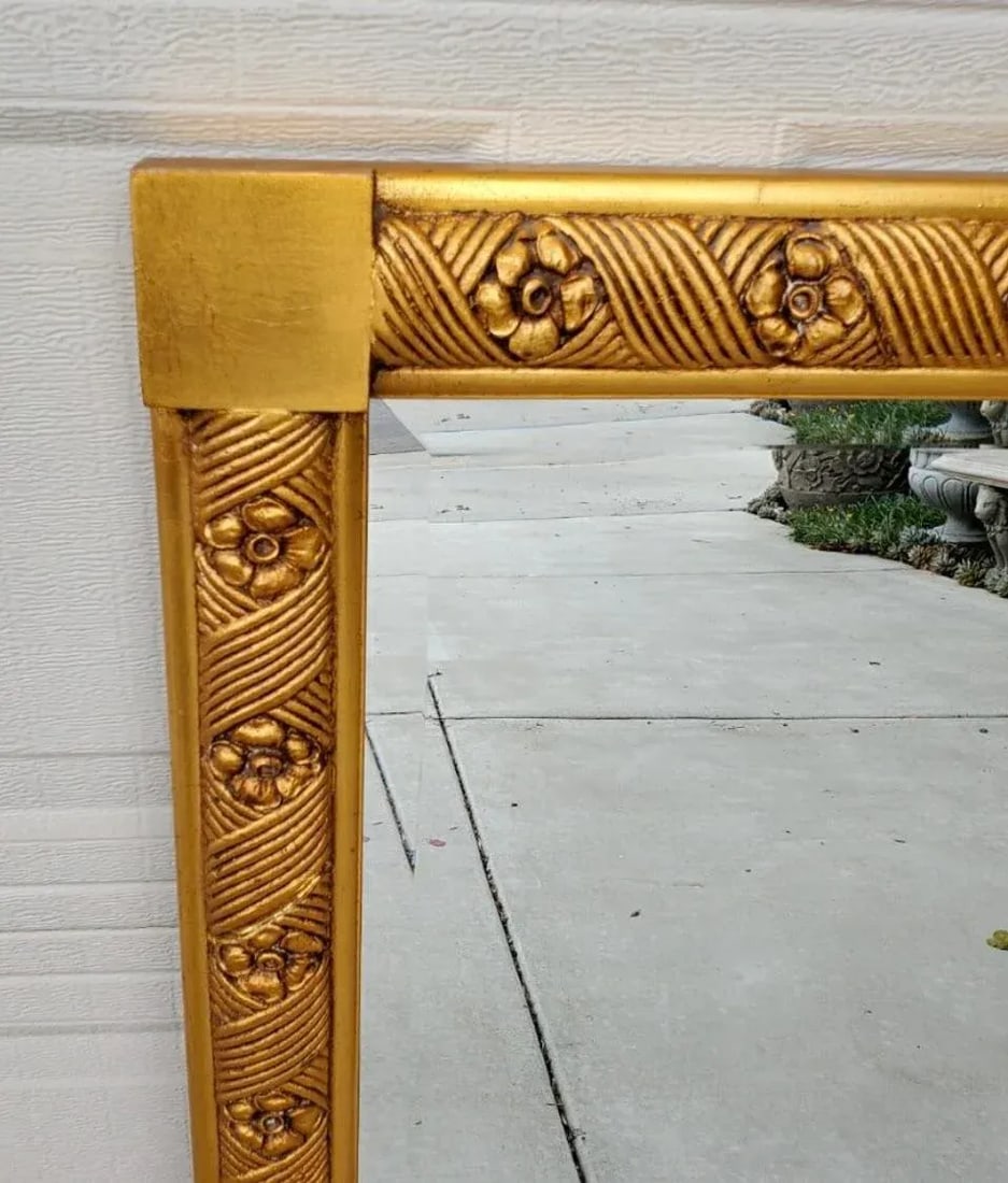 Antique Rectangular Decorative Carved Flower Giltwood Wall Hanging Mirror - 11