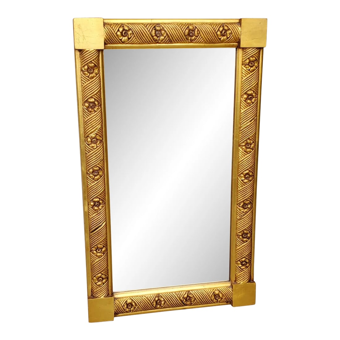 Antique Rectangular Decorative Carved Flower Giltwood Wall Hanging Mirror (1 of 12)