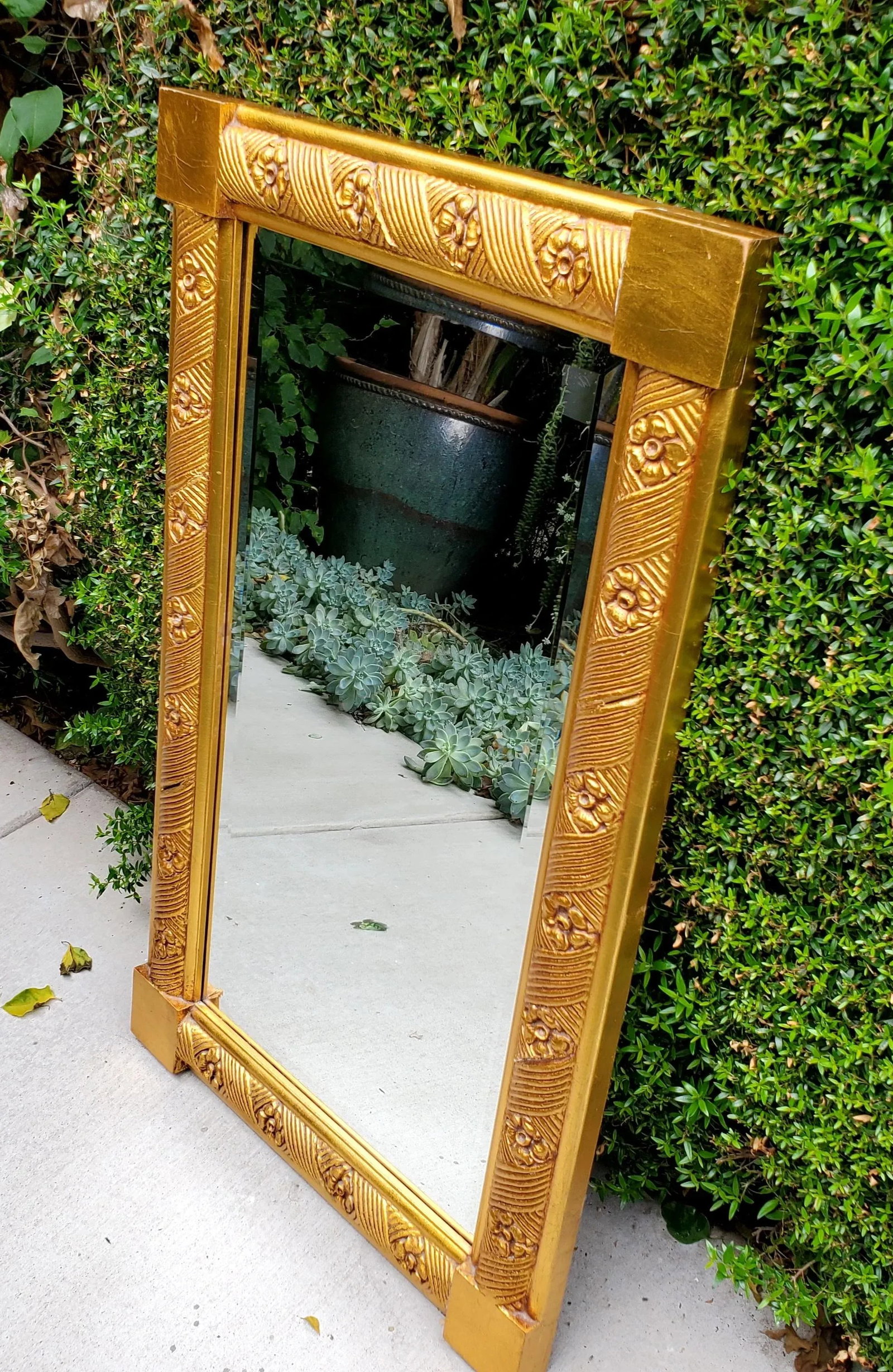 Antique Rectangular Decorative Carved Flower Giltwood Wall Hanging Mirror - 3