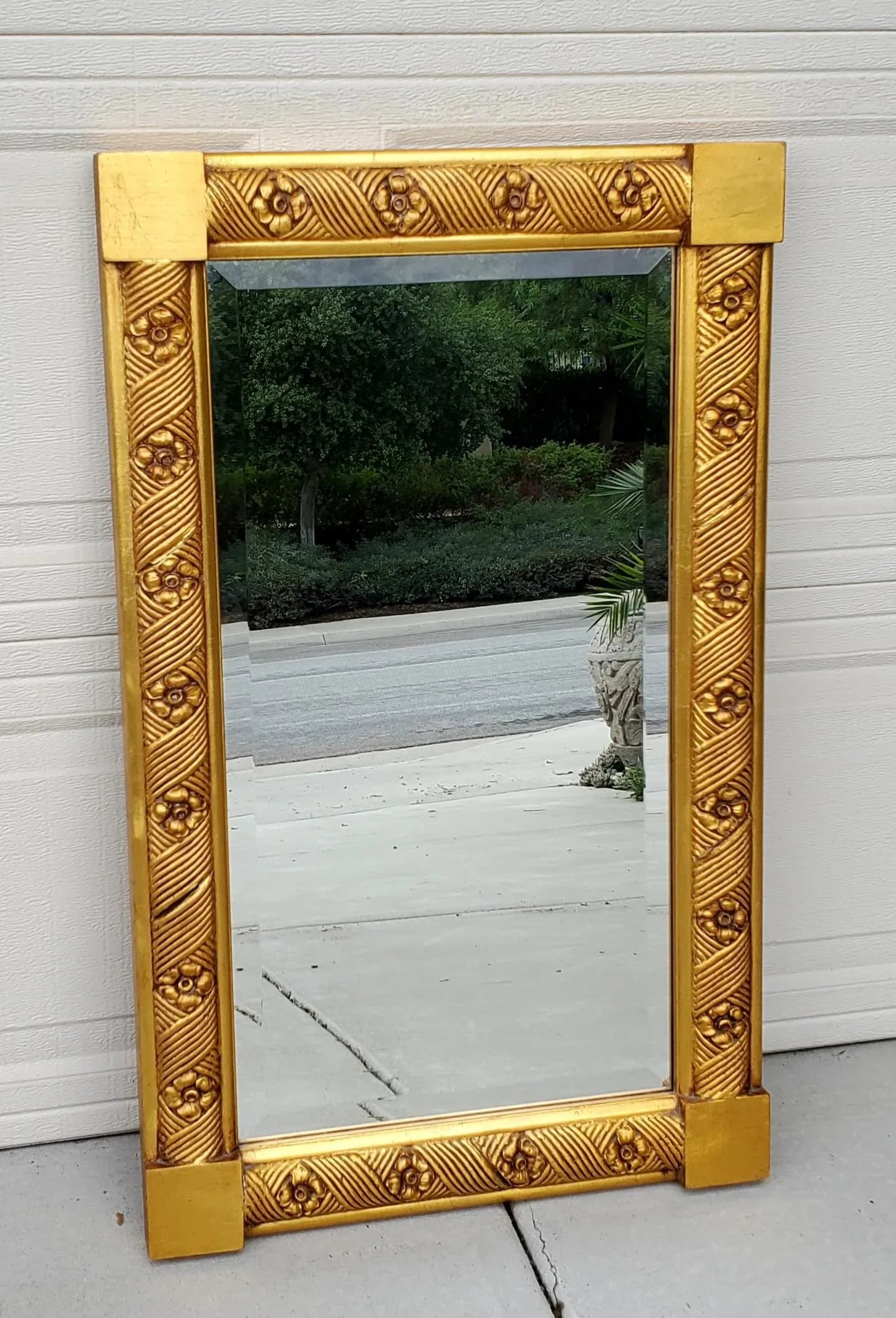 Antique Rectangular Decorative Carved Flower Giltwood Wall Hanging Mirror - 5