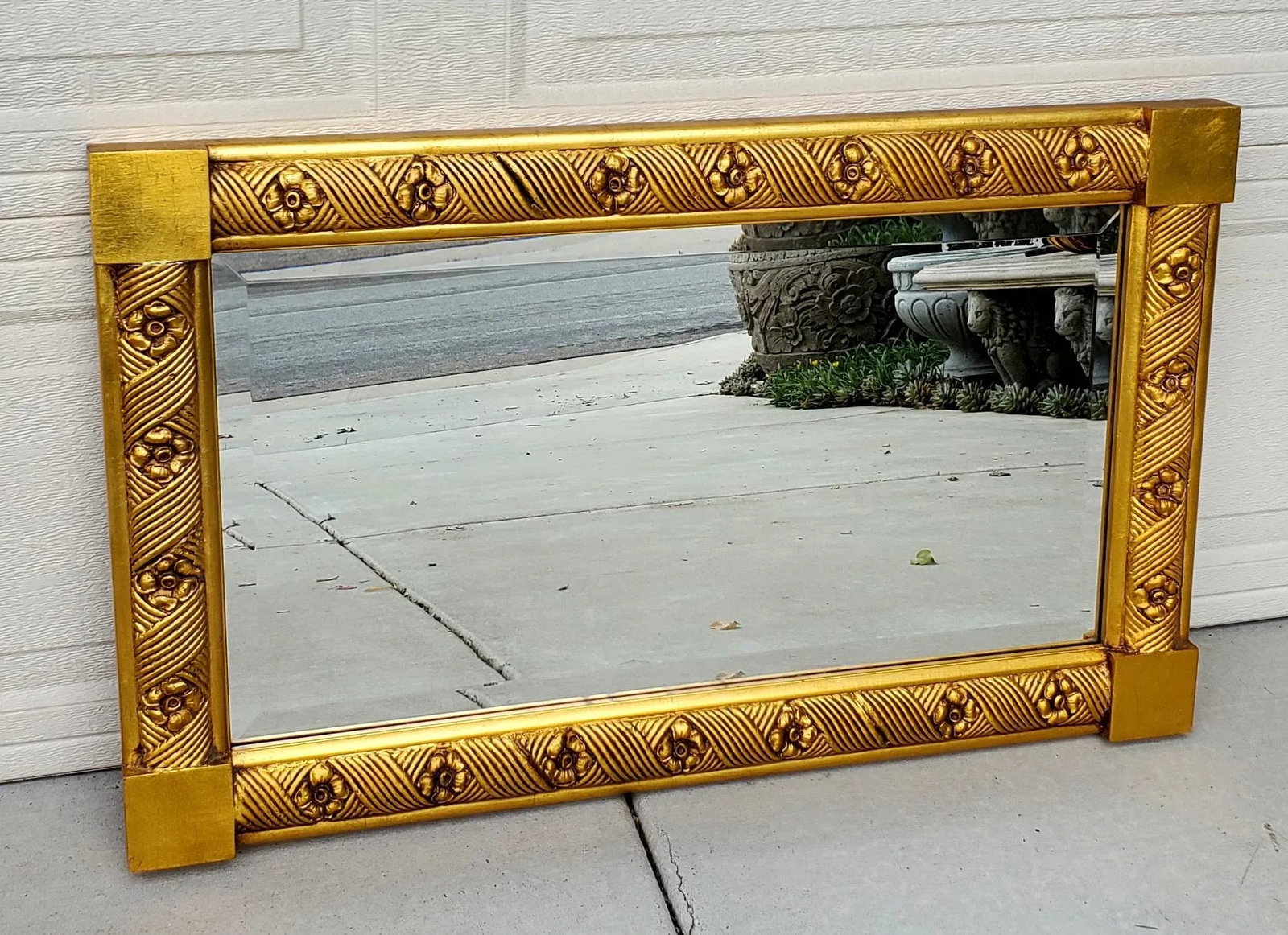 Antique Rectangular Decorative Carved Flower Giltwood Wall Hanging Mirror - 6