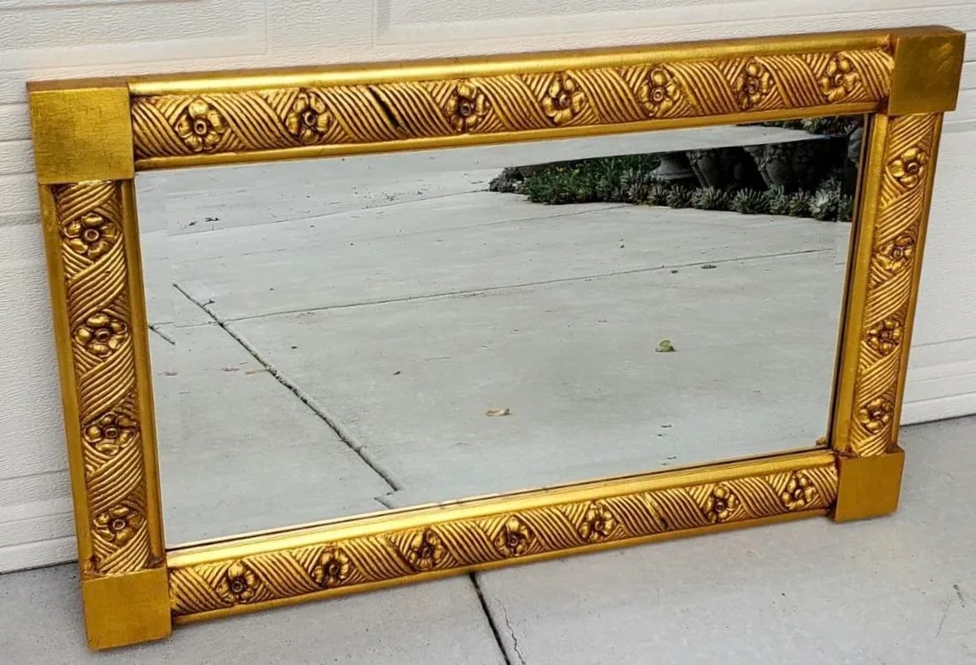 Antique Rectangular Decorative Carved Flower Giltwood Wall Hanging Mirror - 9