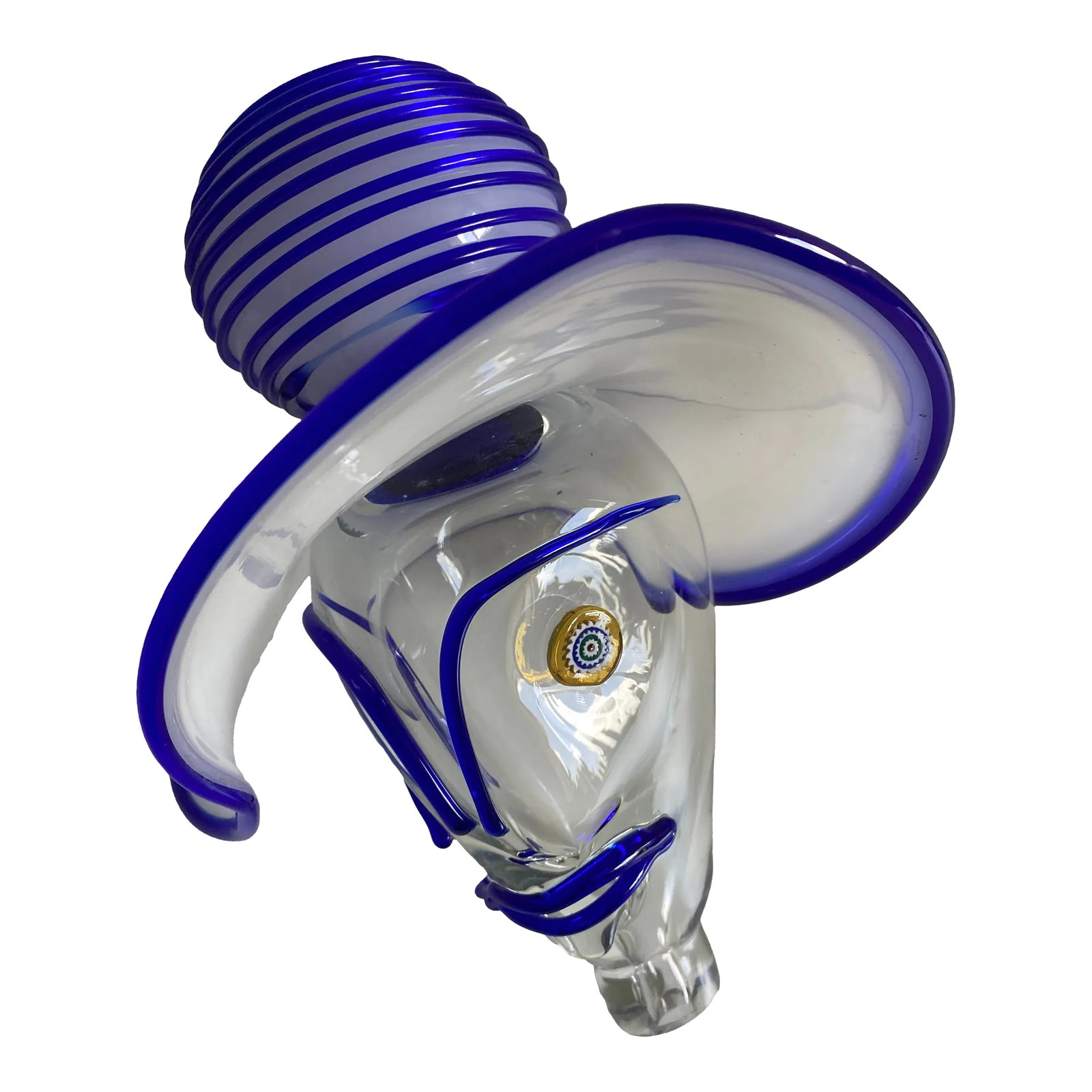 1980s Large Murano Style Hand Blown Art Glass Head: Blue white and clear hand blown art glass in the style of Marano or Murano have a wonderful form and style Condition: Alterations: Original Condition Unaltered Imperfections: Some Imperfections