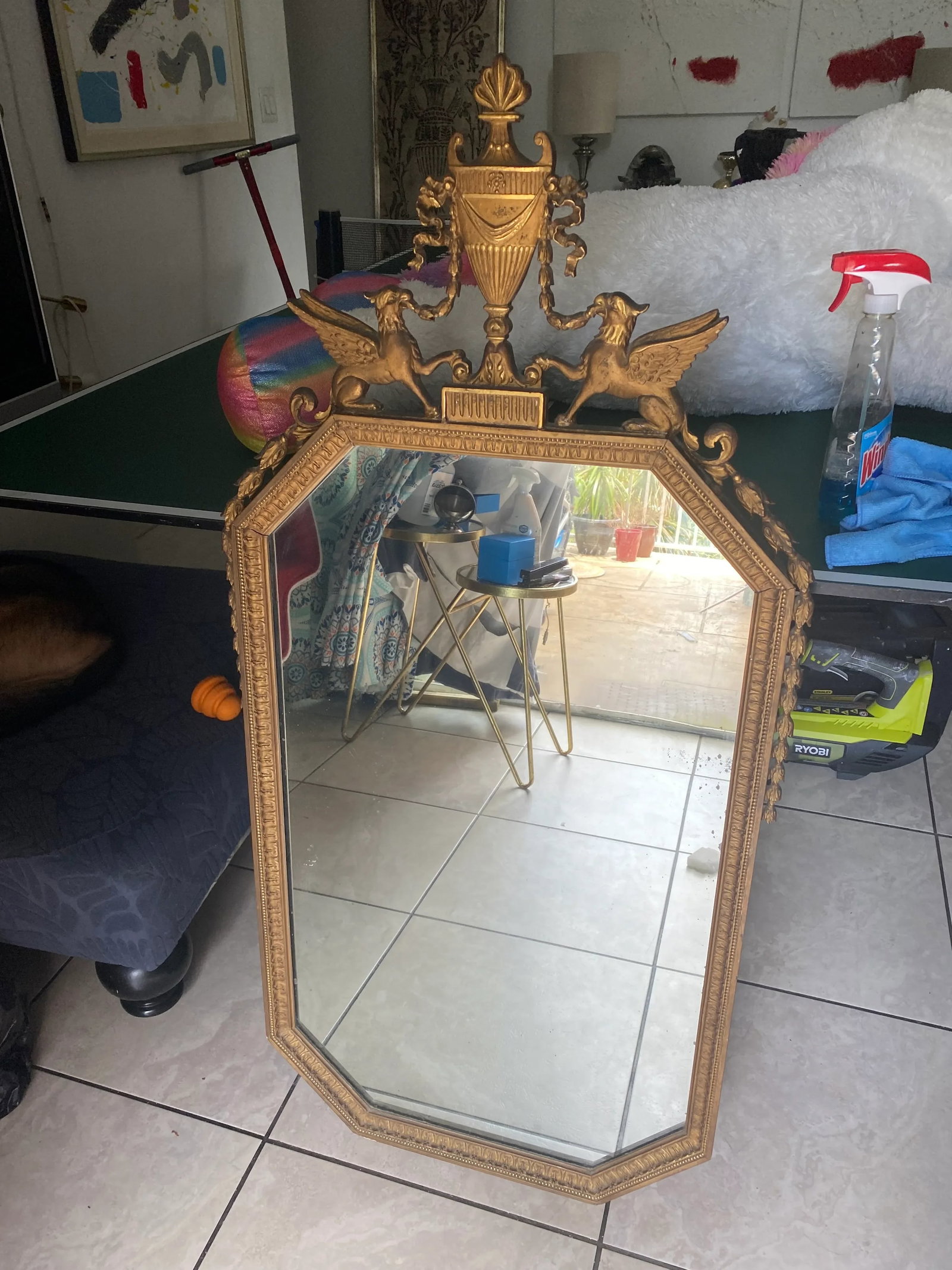 1960s Hollywood Regency Gold Gilt Wood & Geso Mirror - 10