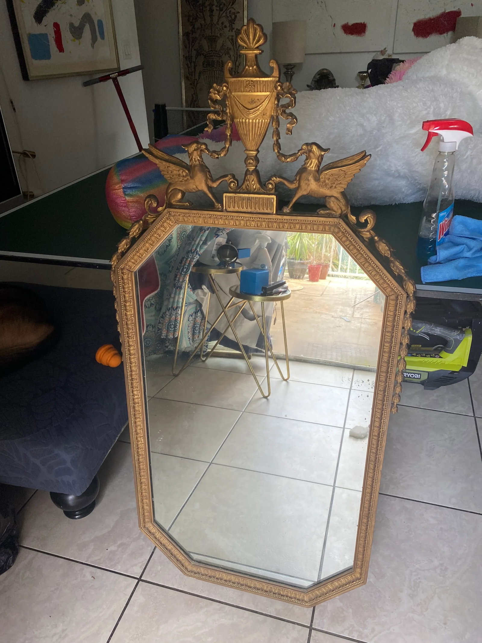 1960s Hollywood Regency Gold Gilt Wood & Geso Mirror - 2