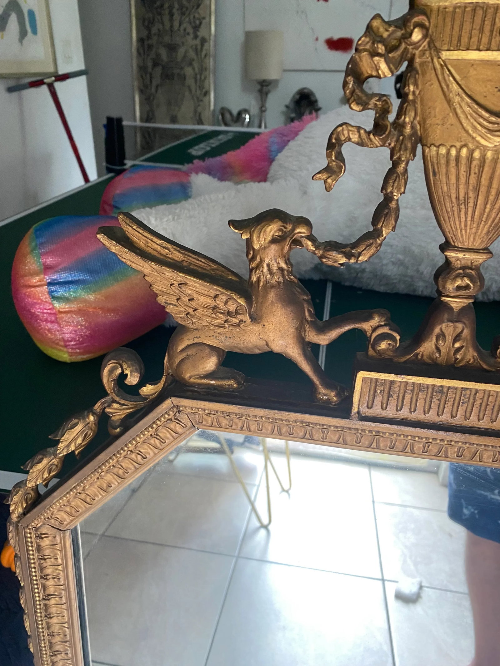 1960s Hollywood Regency Gold Gilt Wood & Geso Mirror - 6