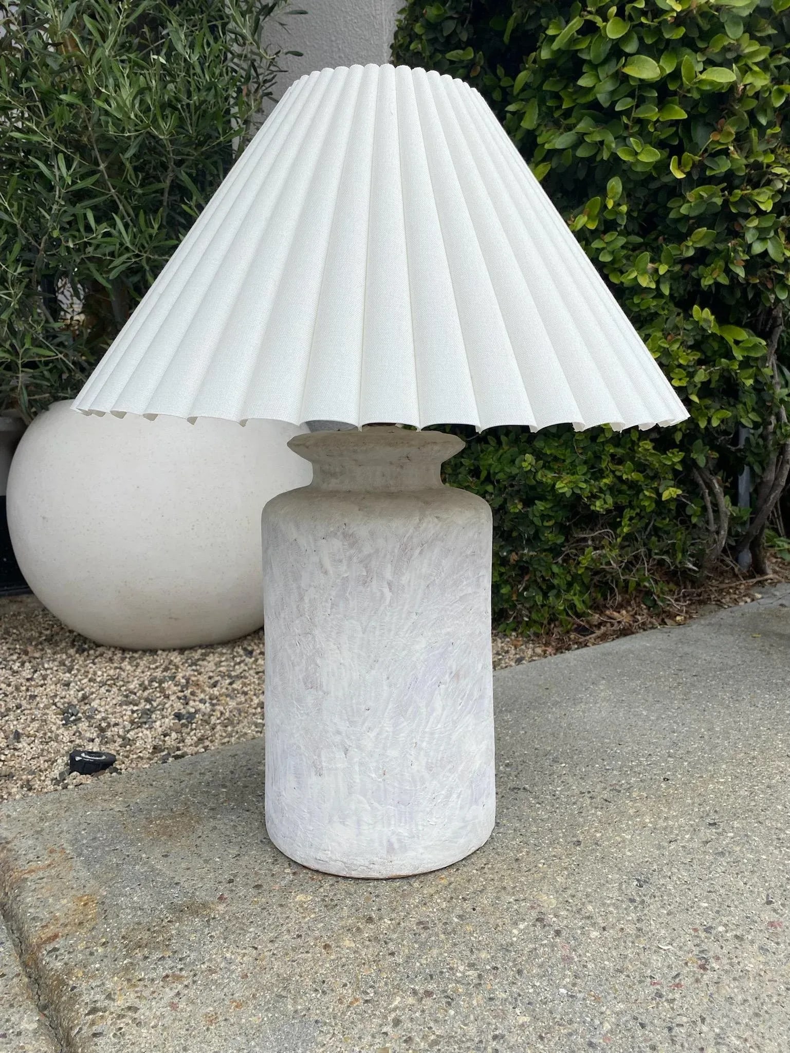 Vintage Hand-Painted Ceramic Lamp With Pleated Shade - 10