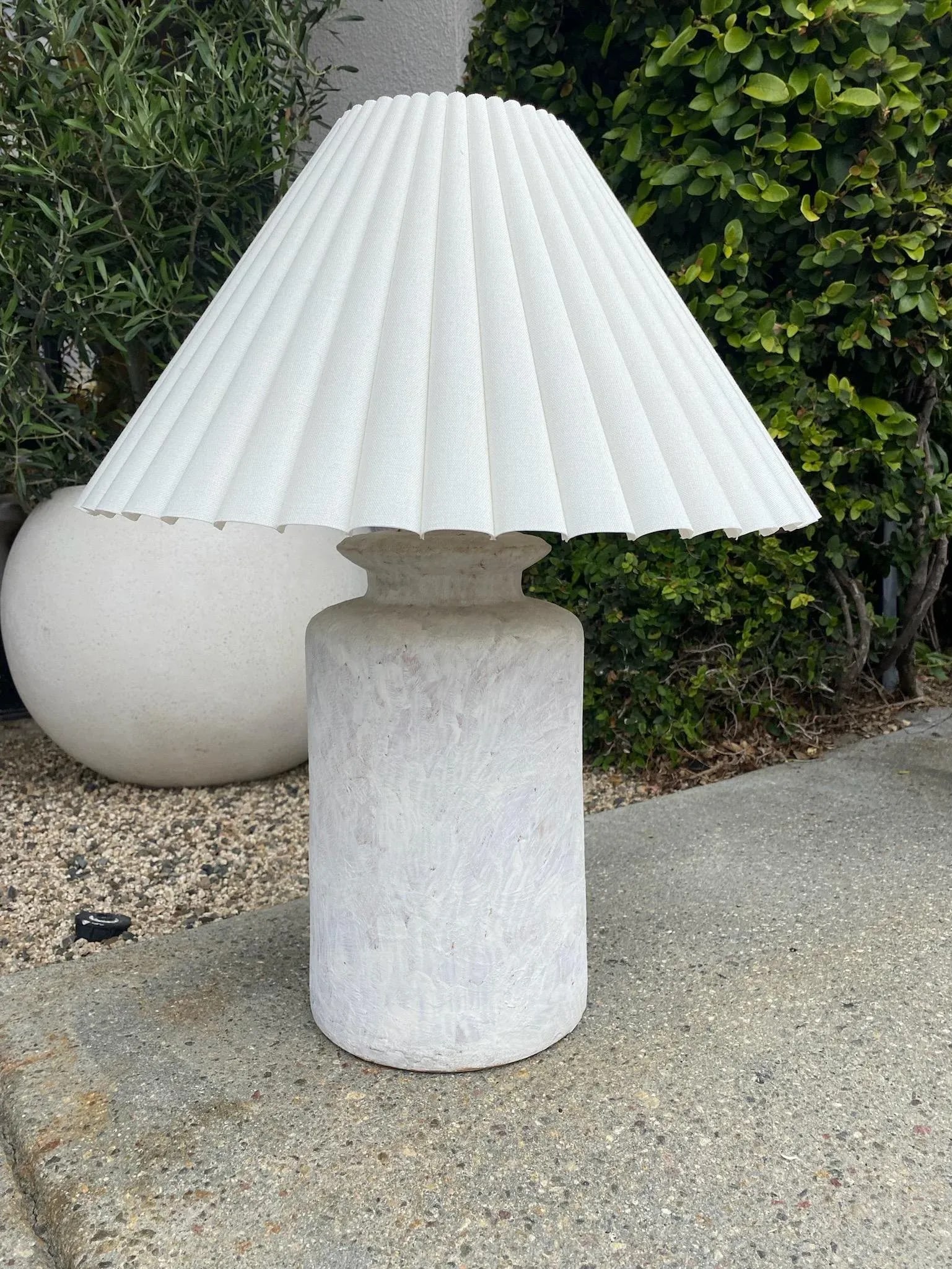 Vintage Hand-Painted Ceramic Lamp With Pleated Shade - 11