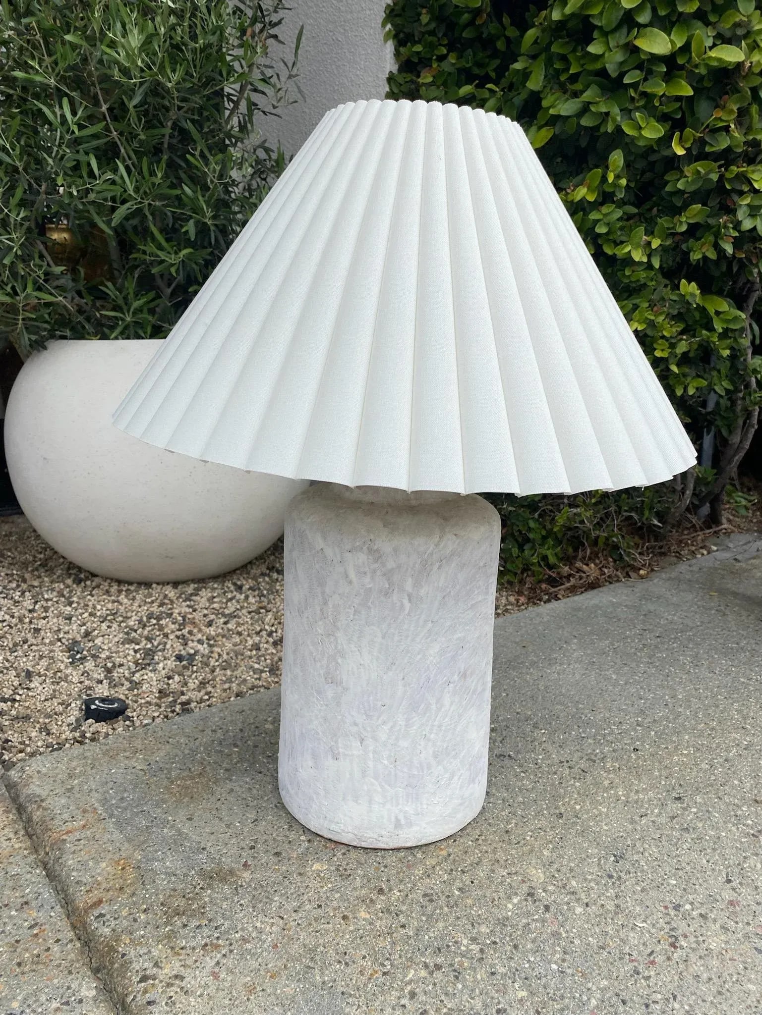 Vintage Hand-Painted Ceramic Lamp With Pleated Shade - 2