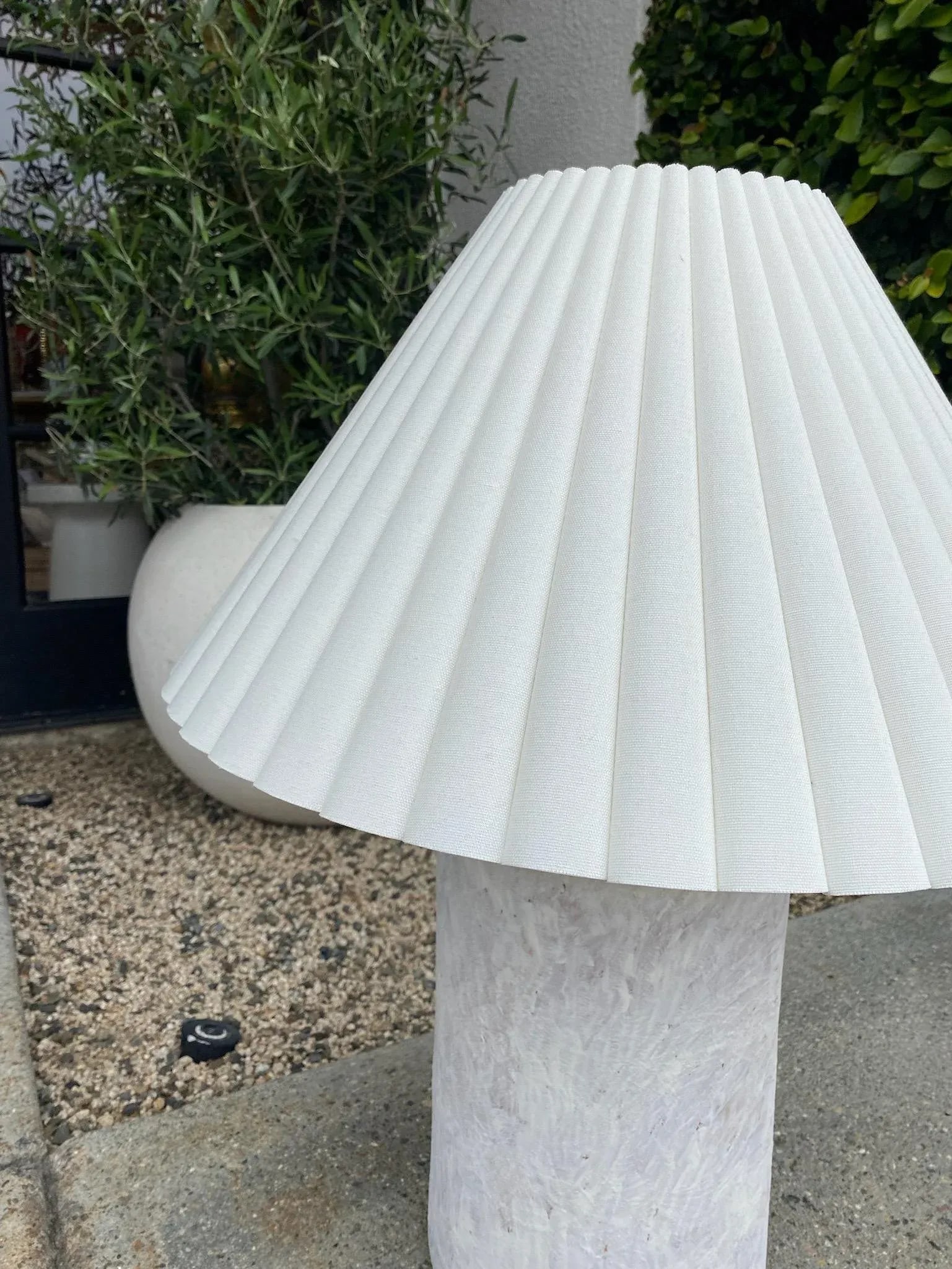 Vintage Hand-Painted Ceramic Lamp With Pleated Shade - 3