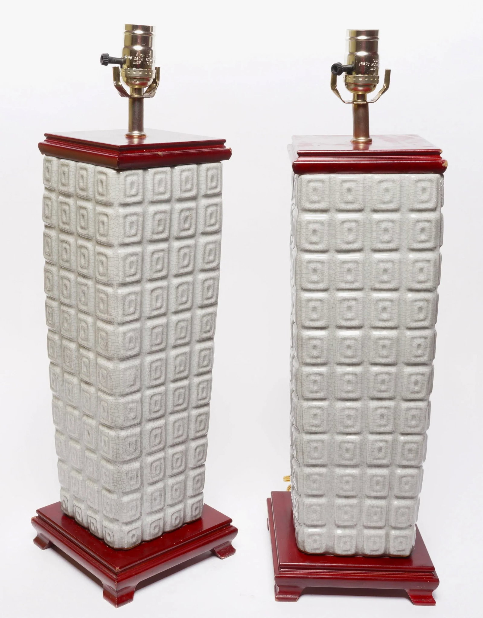 1980s Asian Gray Ceramic Chinese Pedestal Table Lamps - a Pair - 4