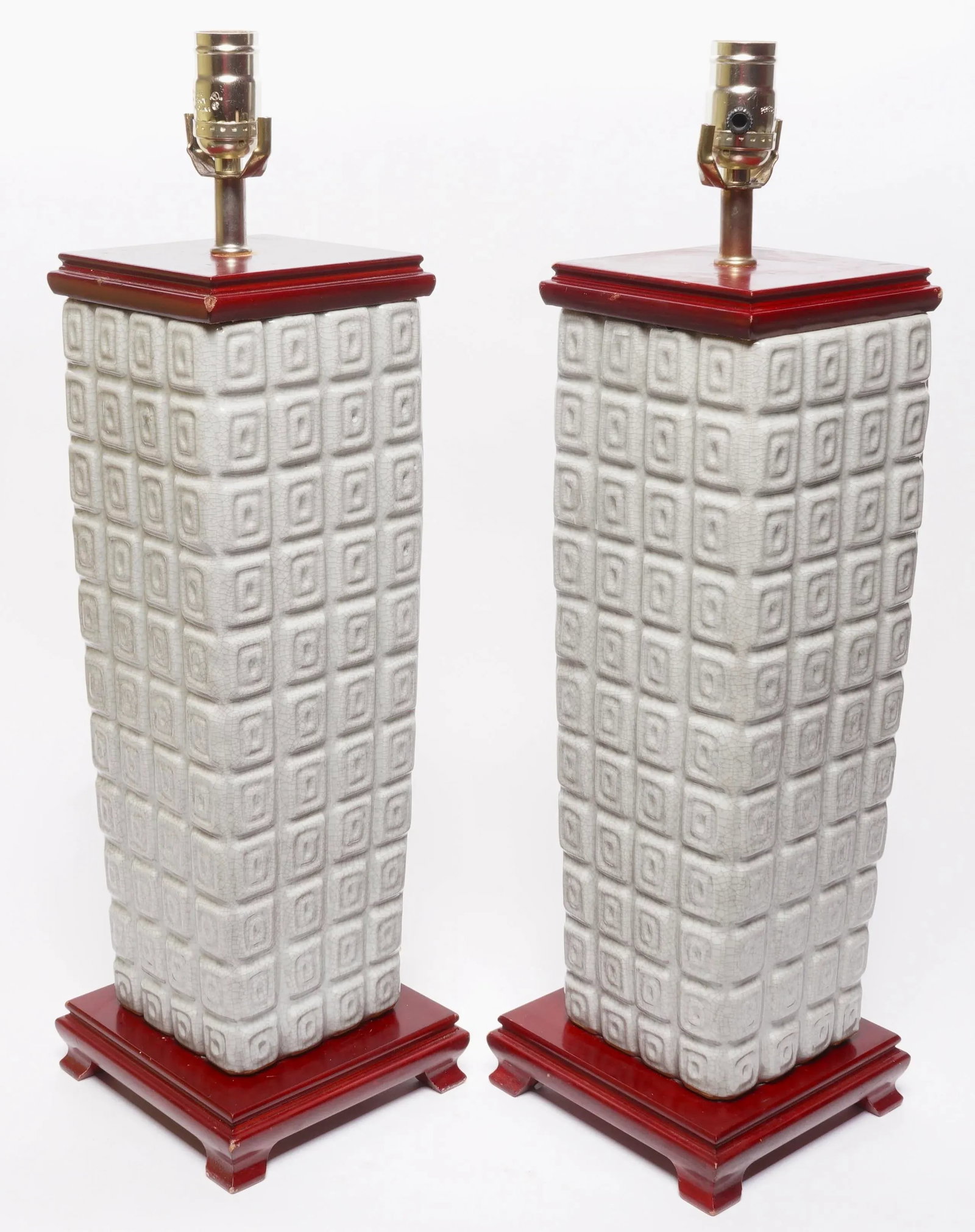1980s Asian Gray Ceramic Chinese Pedestal Table Lamps - a Pair - 8