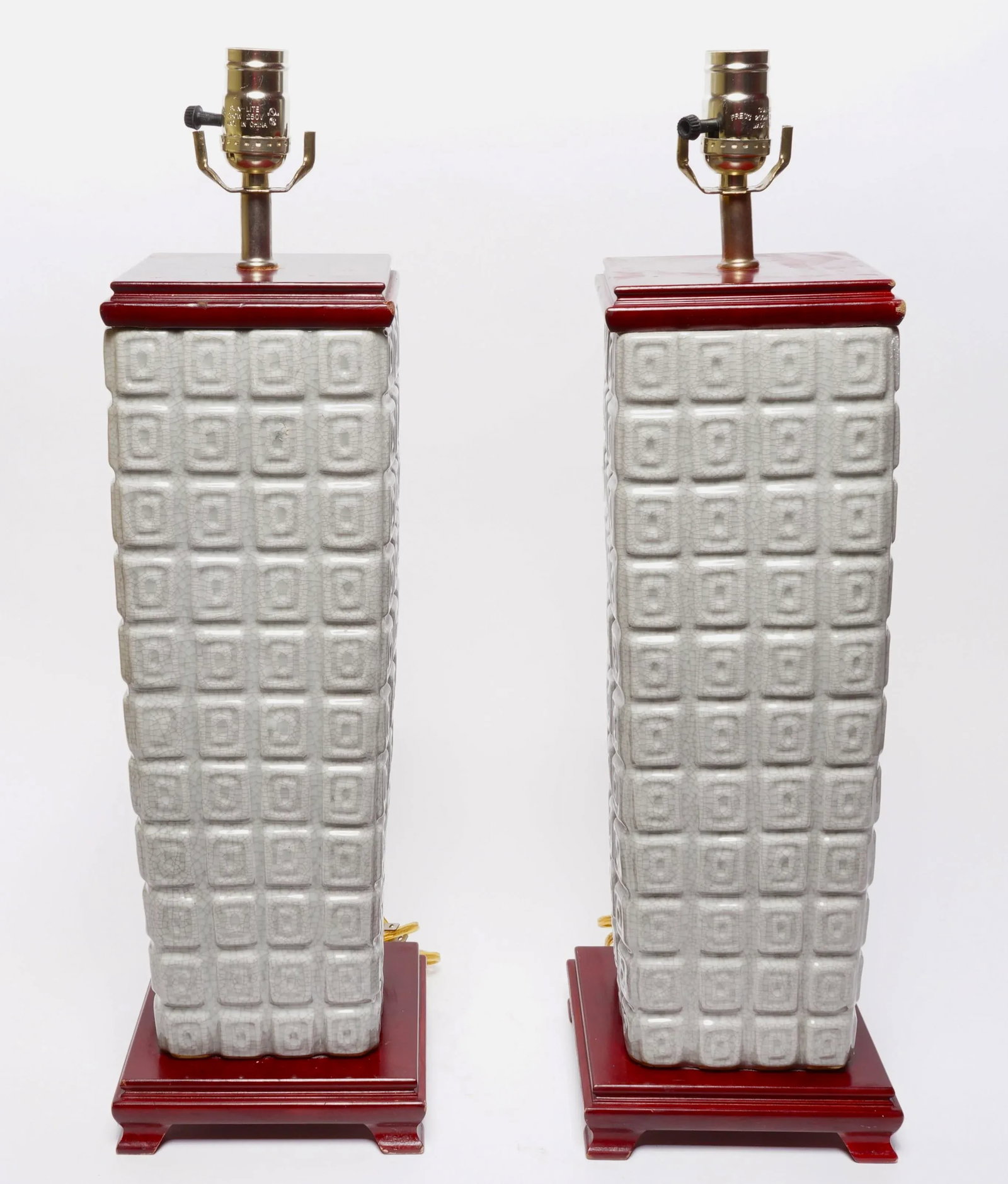 1980s Asian Gray Ceramic Chinese Pedestal Table Lamps - a Pair - 9