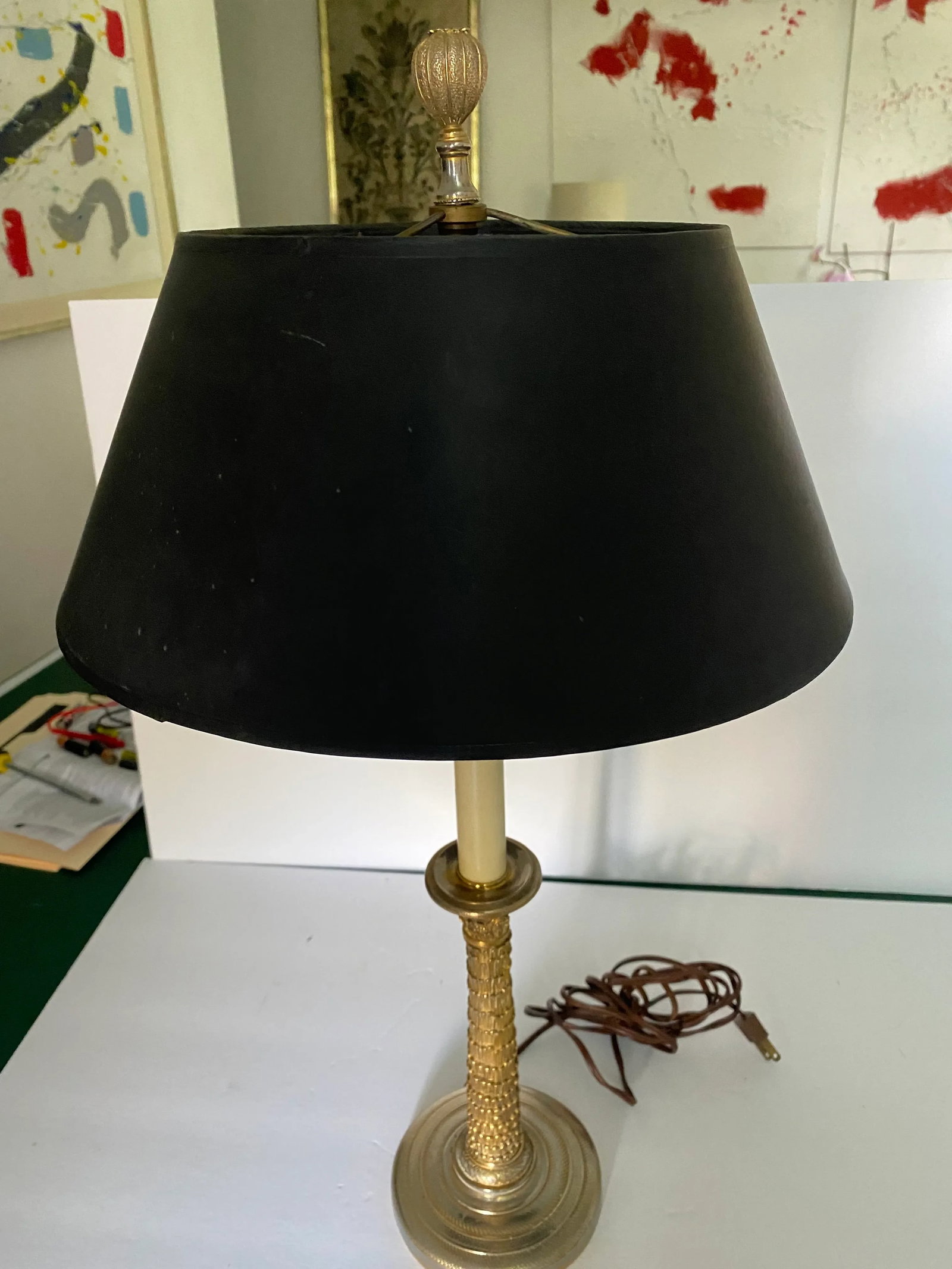 Antique Late 19th Century Gold Gilt Over Silver Empire Candlestick Lamp - 2