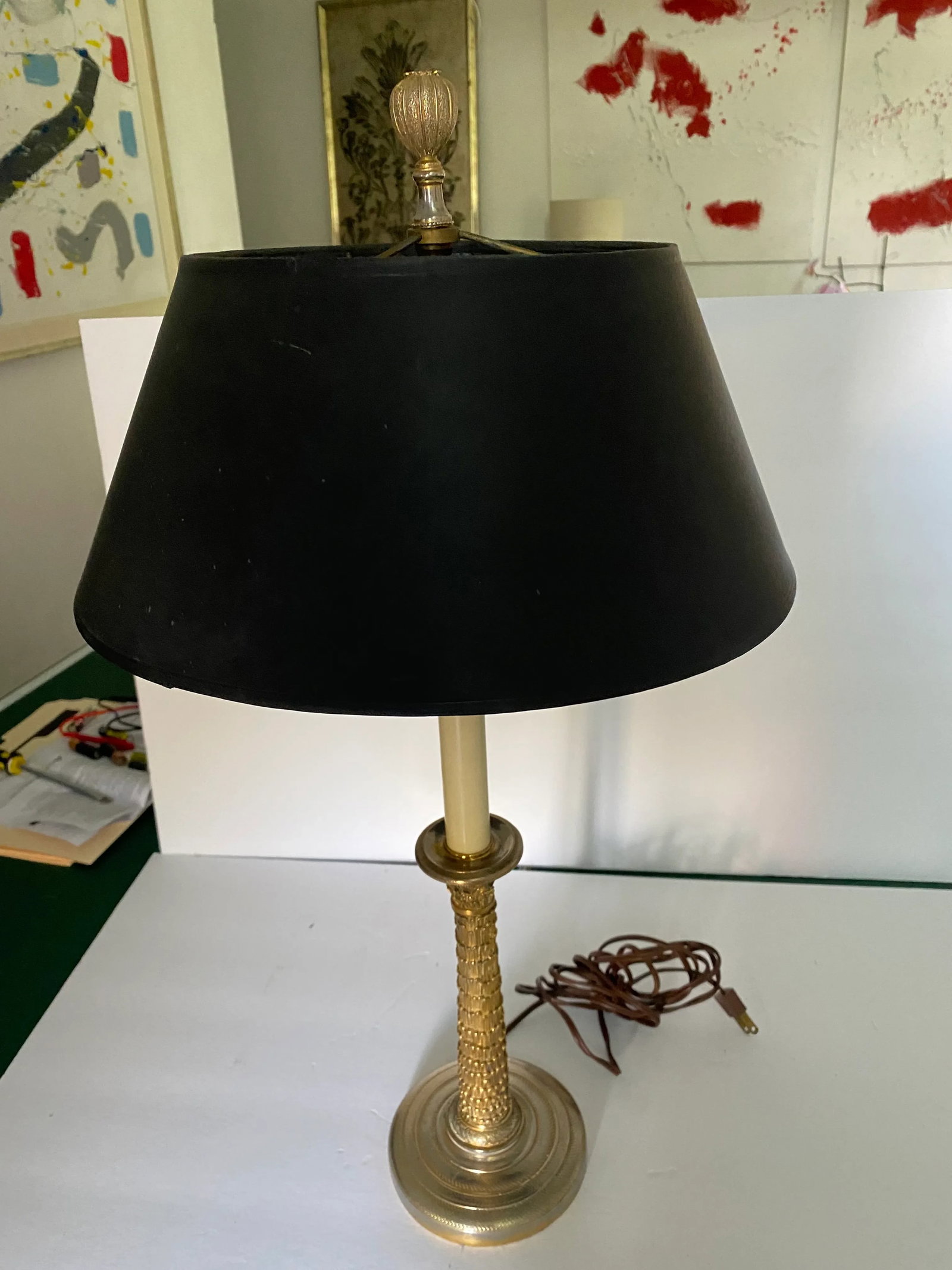 Antique Late 19th Century Gold Gilt Over Silver Empire Candlestick Lamp - 3