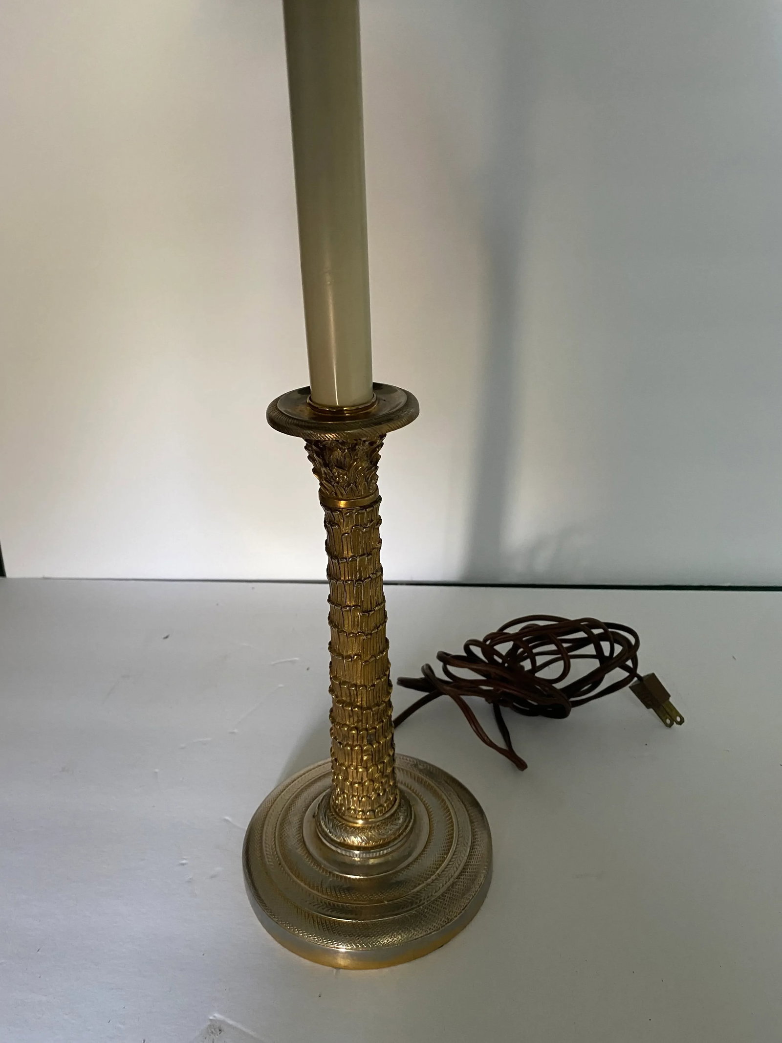 Antique Late 19th Century Gold Gilt Over Silver Empire Candlestick Lamp - 5