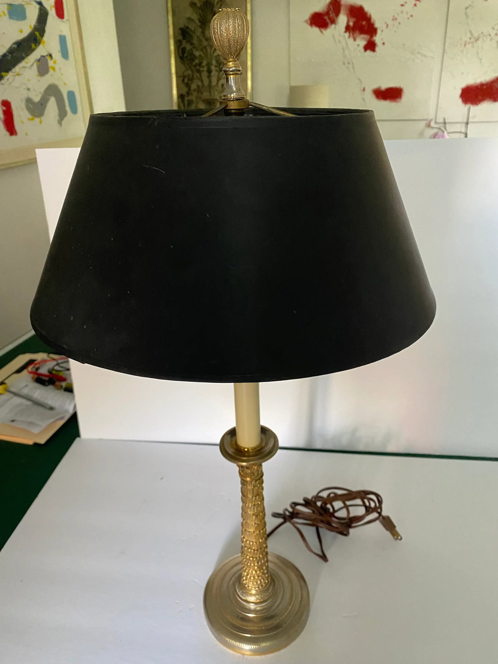 Antique Late 19th Century Gold Gilt Over Silver Empire Candlestick Lamp - 6