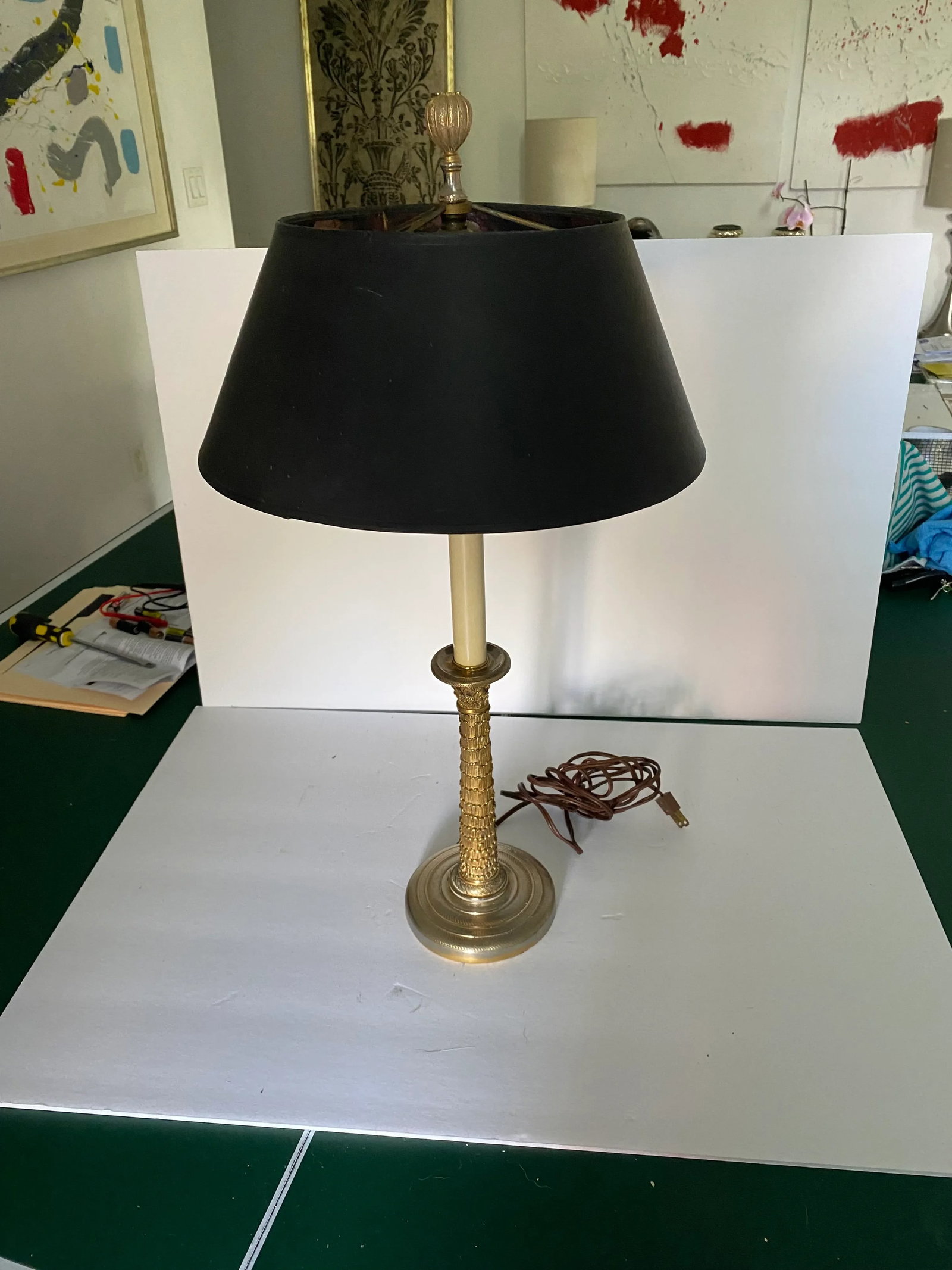 Antique Late 19th Century Gold Gilt Over Silver Empire Candlestick Lamp - 8