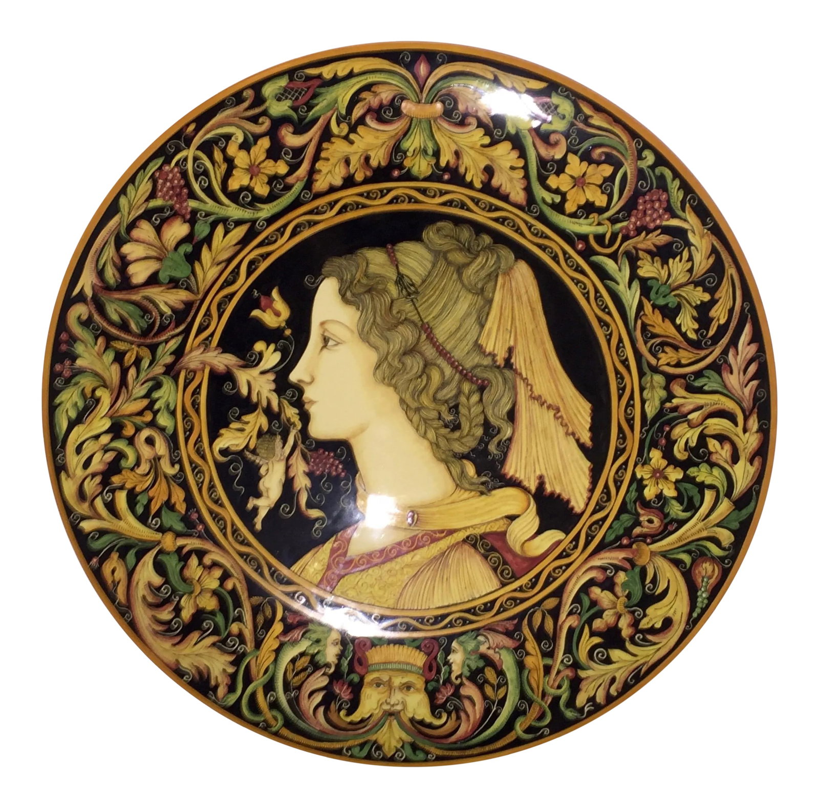 Giacomini Hand Painted Black Ceramic Platter (1 of 9)