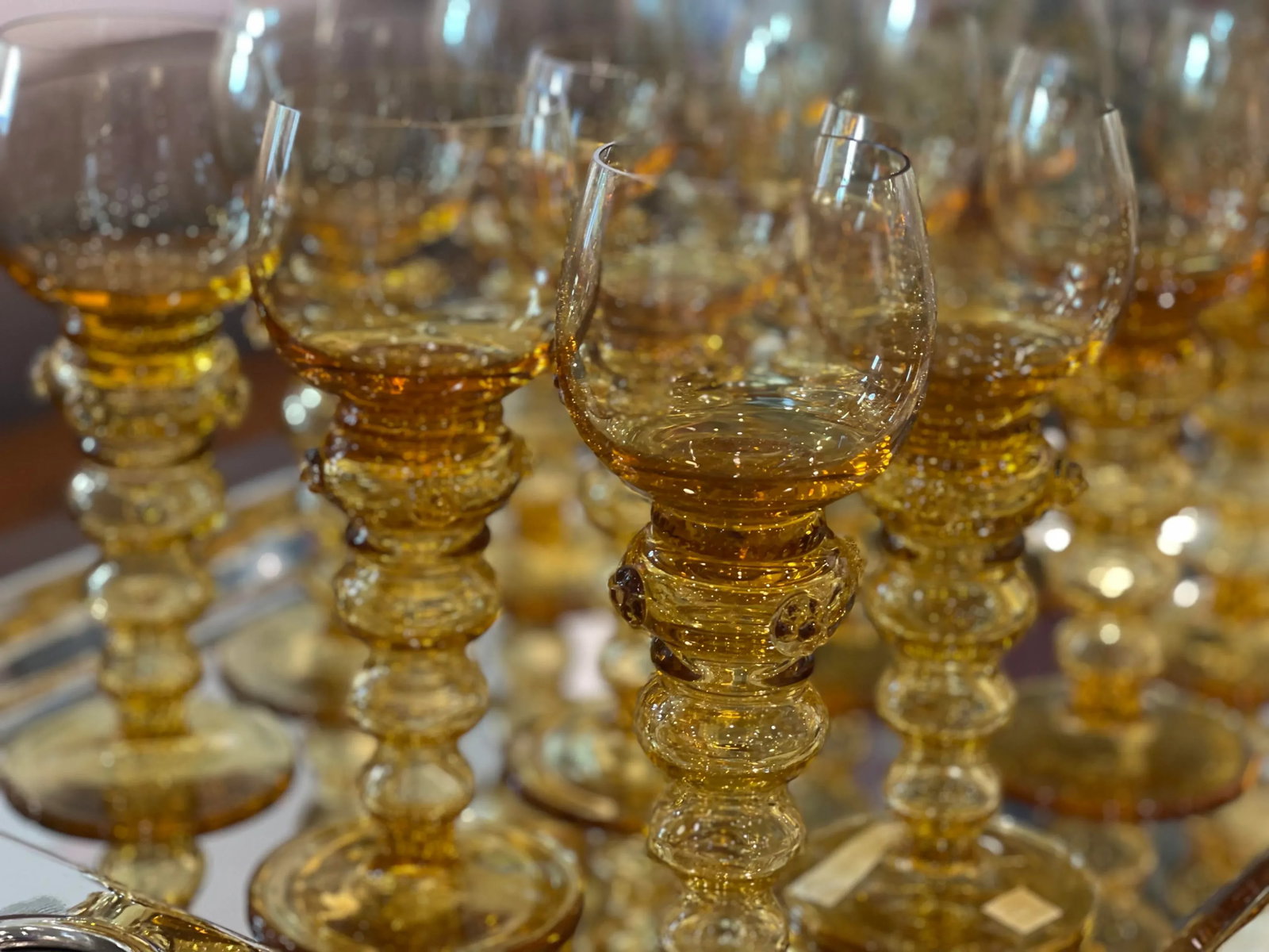Mid 19th Century Gold/Amber Bohemian Goblets- Set of 12 - 3
