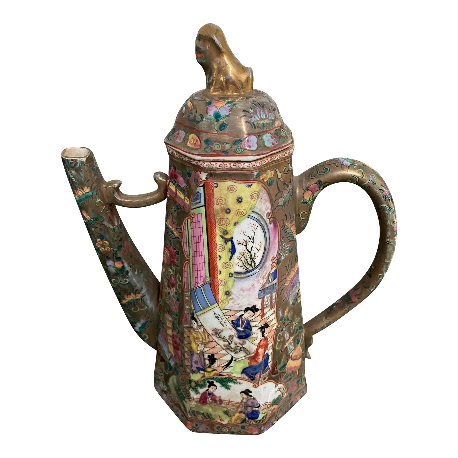 1950s Large Rose Medallion Chinese Export Tea Pot: large size unusual shape , great quality, Rosa medallion, or Chinese export teapot great collectors item Condition: Alterations: Original Condition Unaltered Imperfections: Some Imperfections