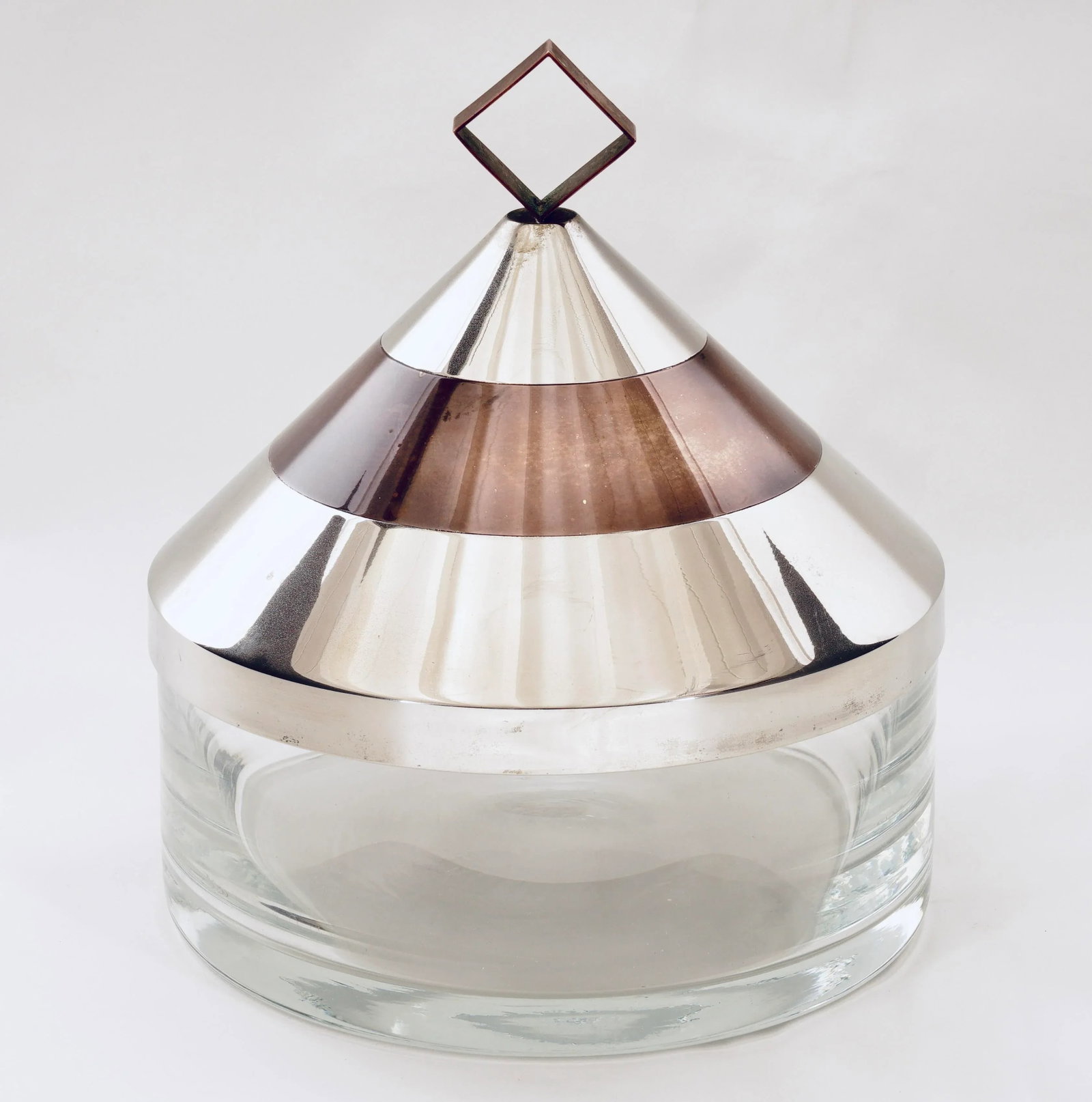 1970 Vintage Round Box in Glass Steel Gilded Brass Italian Design in the Style of Romeo Rega - 10