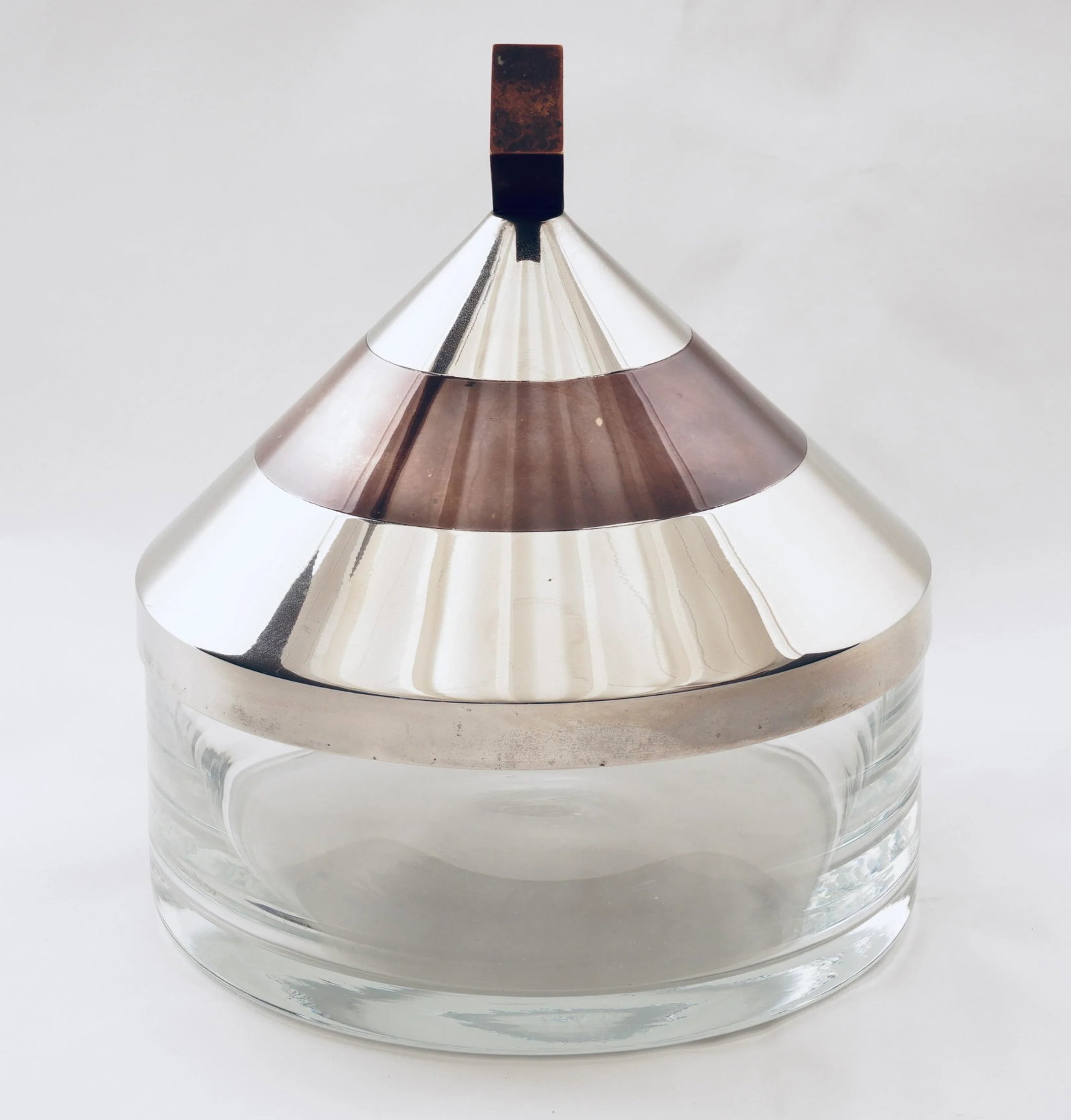 1970 Vintage Round Box in Glass Steel Gilded Brass Italian Design in the Style of Romeo Rega - 3