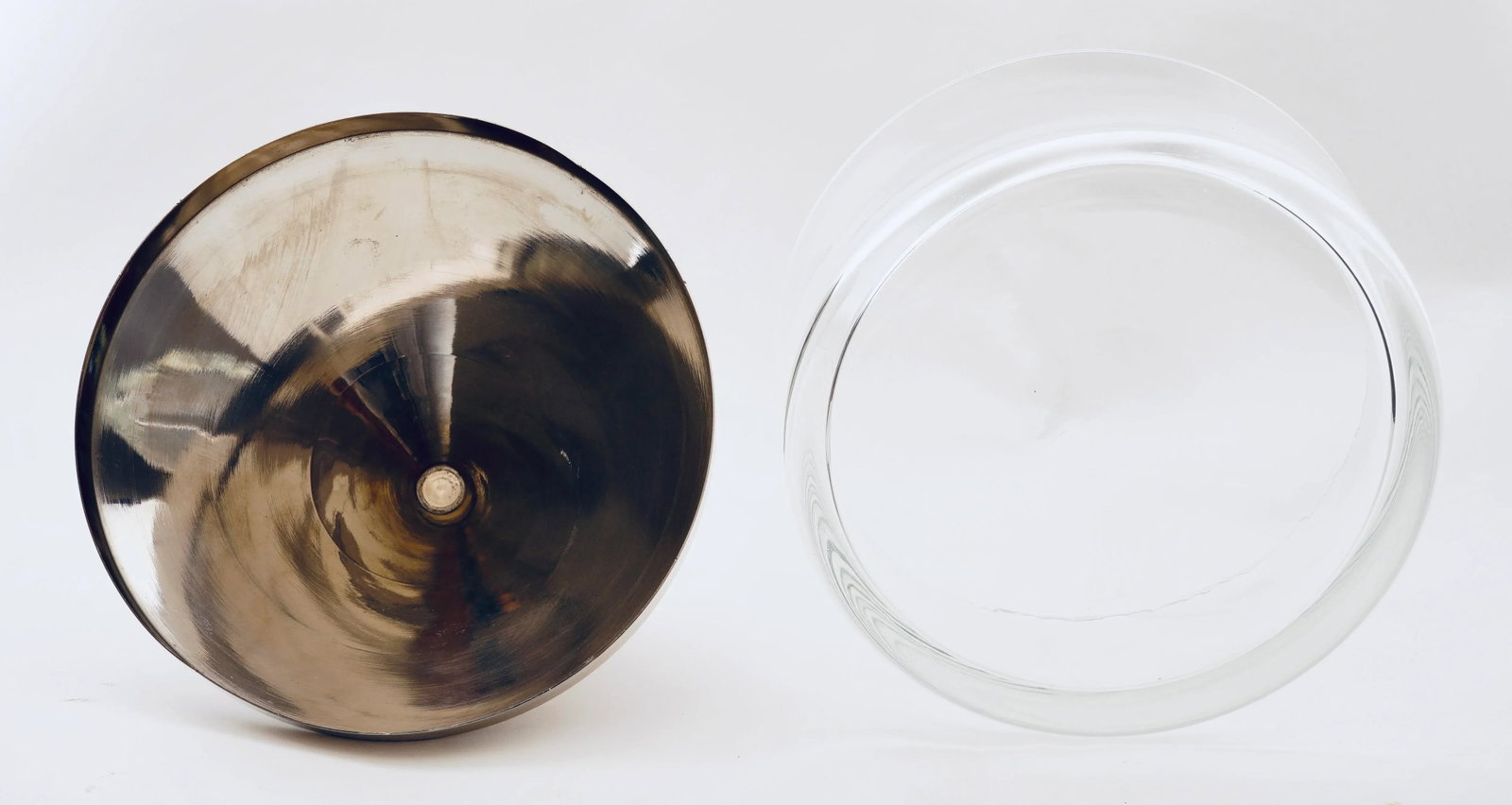 1970 Vintage Round Box in Glass Steel Gilded Brass Italian Design in the Style of Romeo Rega - 5