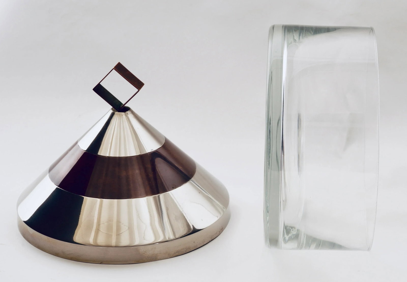 1970 Vintage Round Box in Glass Steel Gilded Brass Italian Design in the Style of Romeo Rega - 7