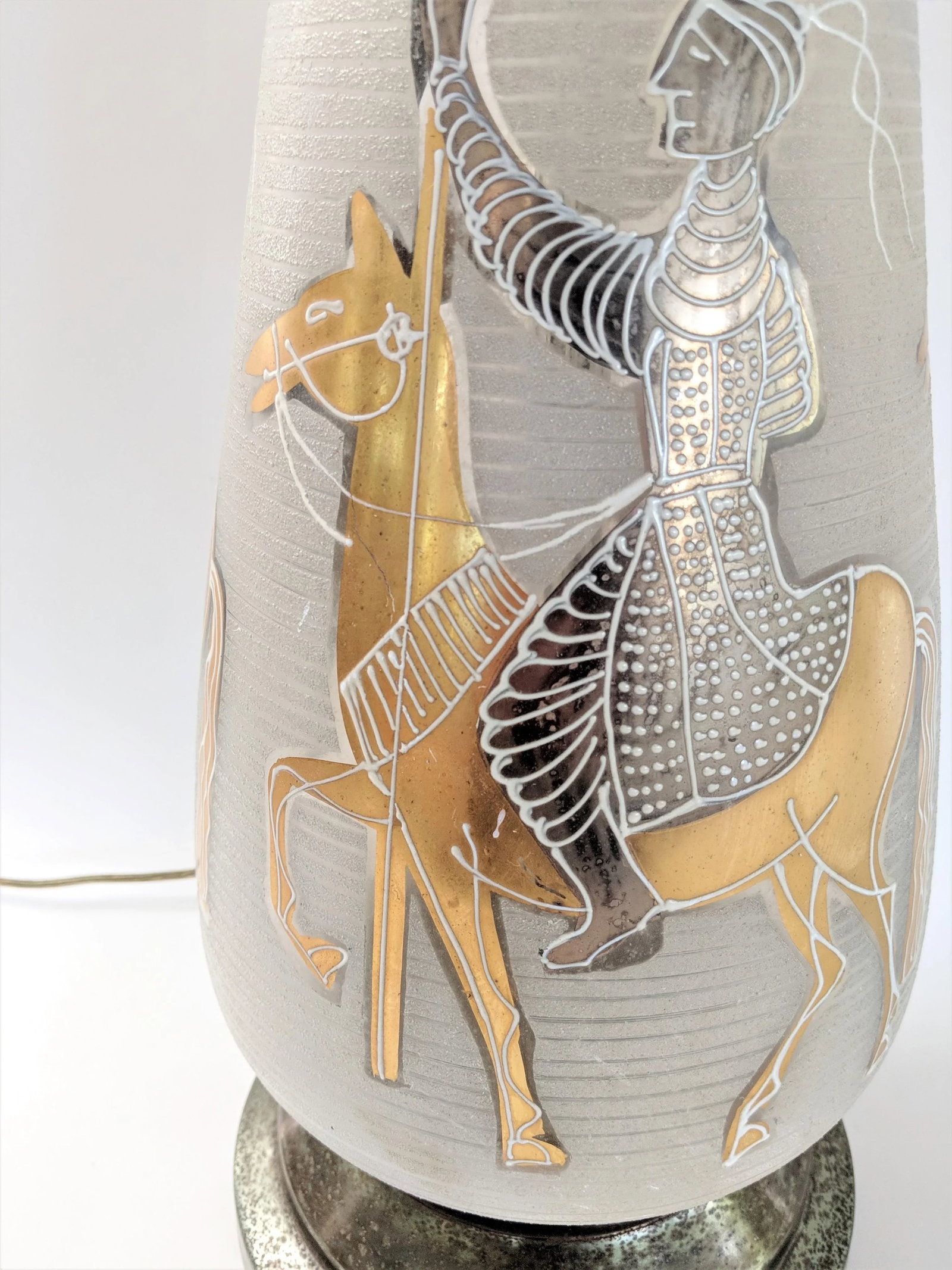 Mongolian Knights Italian Frosted Glass Lamp with 24k Gold - 7