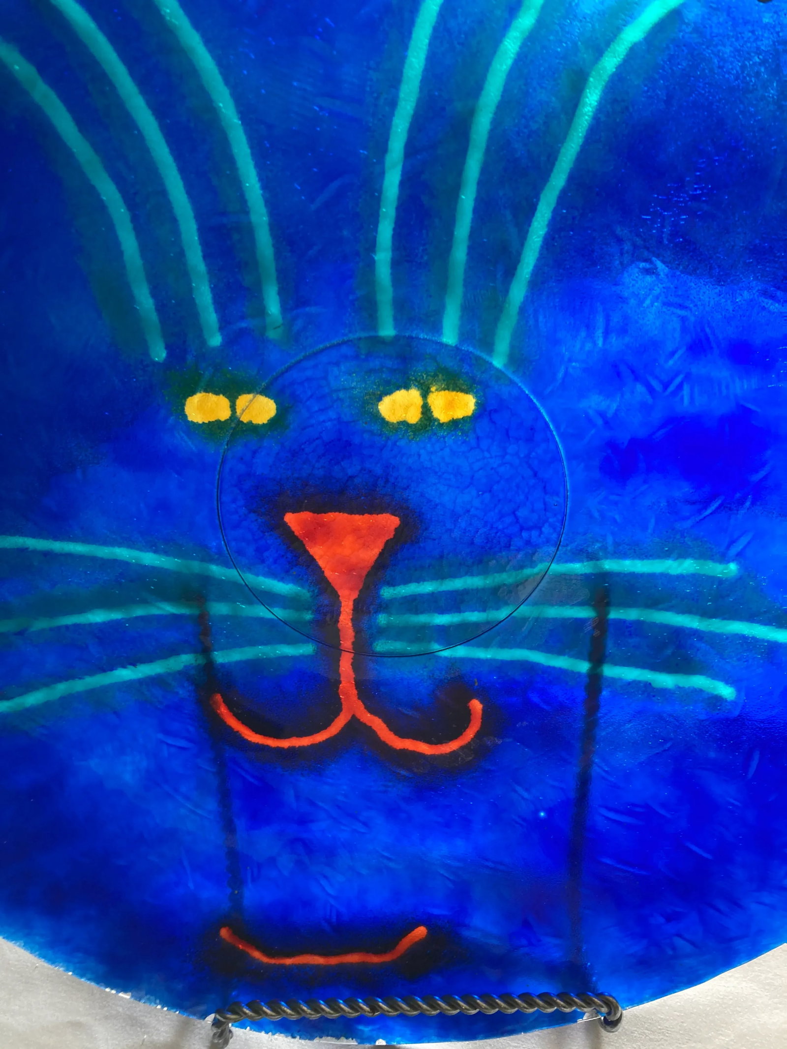 Modern Hand Painted Cobalt Blue Decorative Cat Plate by Jan Steninge Slott - 2