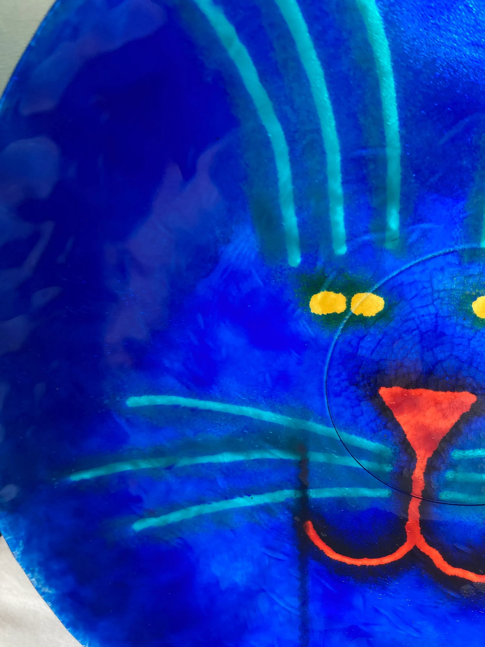 Modern Hand Painted Cobalt Blue Decorative Cat Plate by Jan Steninge Slott - 3