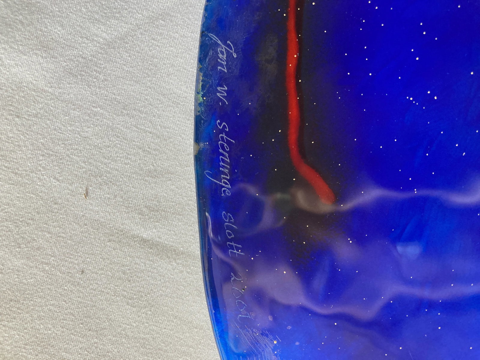Modern Hand Painted Cobalt Blue Decorative Cat Plate by Jan Steninge Slott - 5