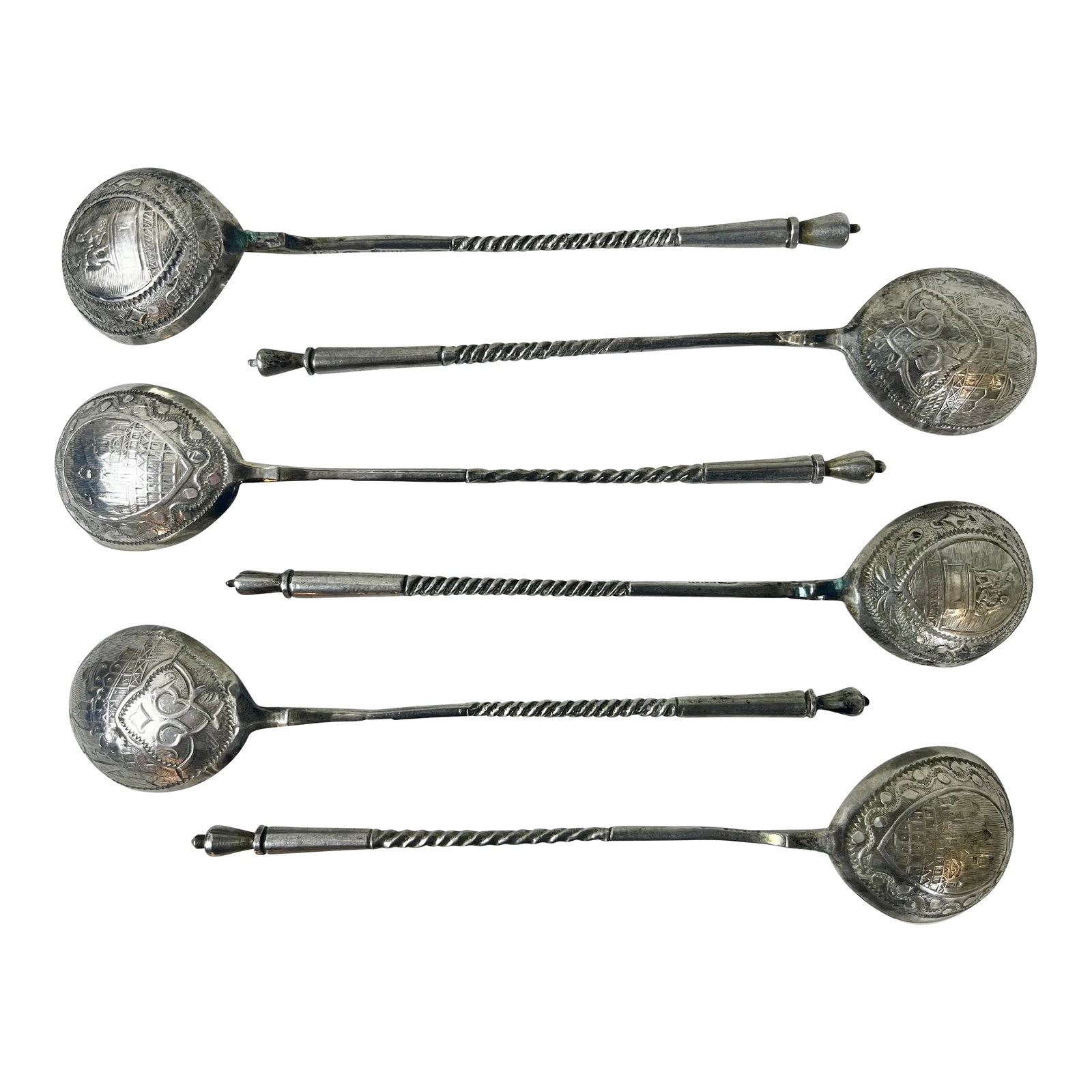 Set of 6 Circa 1900 Russian 84 Silver Spoons With Cityscape/Commemorative Imagery - Moscow Imperial (1 of 7)