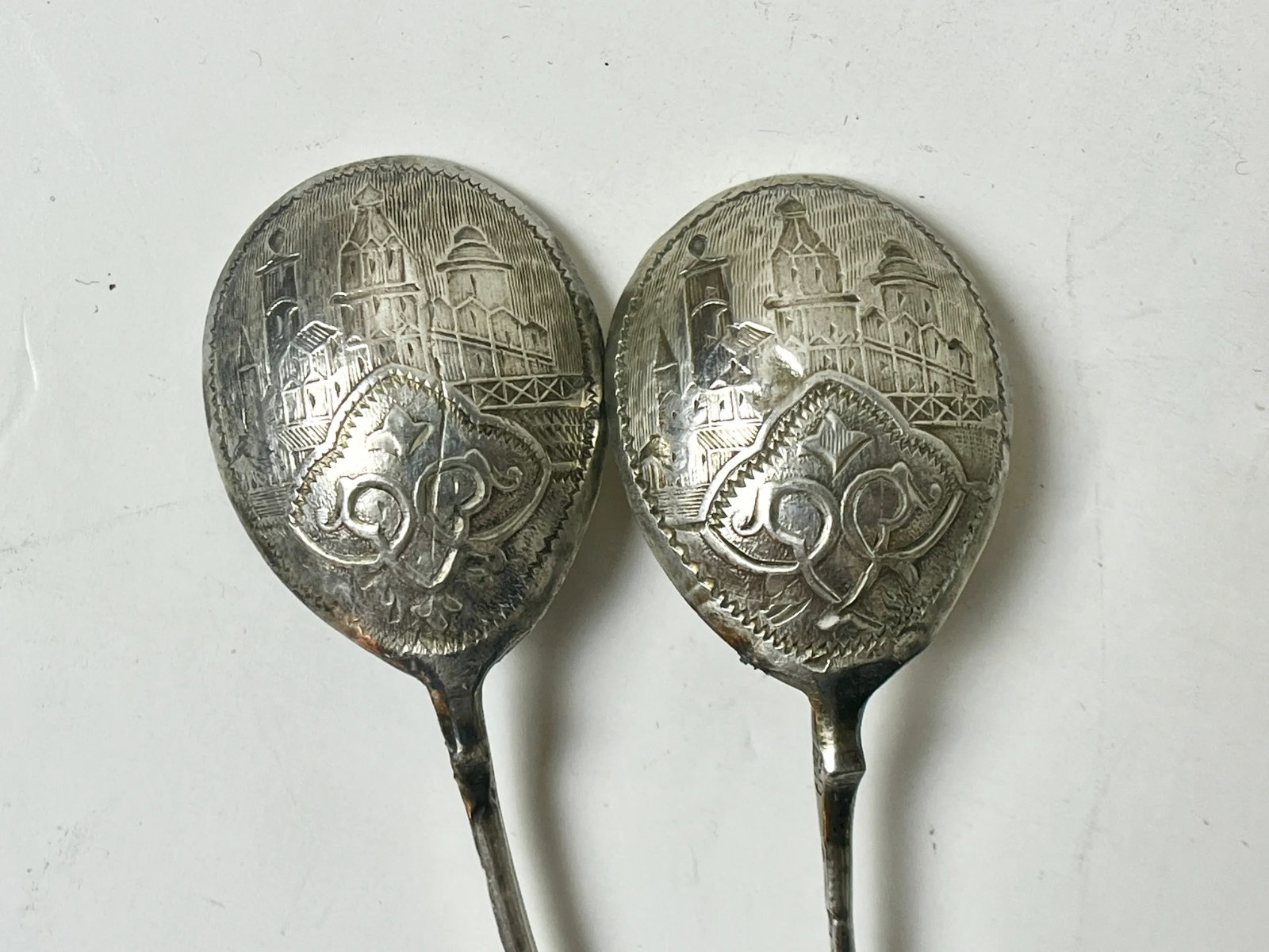 Set of 6 Circa 1900 Russian 84 Silver Spoons With Cityscape/Commemorative Imagery - Moscow Imperial - 2