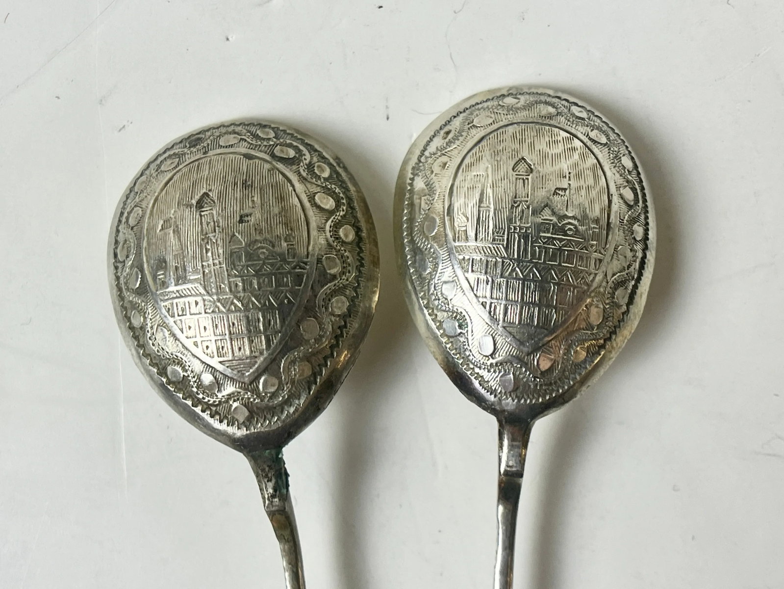 Set of 6 Circa 1900 Russian 84 Silver Spoons With Cityscape/Commemorative Imagery - Moscow Imperial - 4