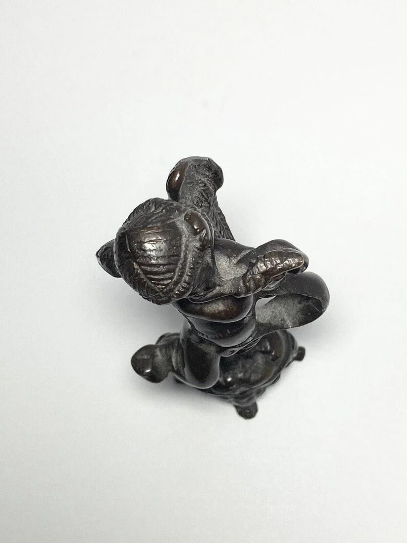 Antique Early 1900s French Cherub Putti Playing Flute Bronze Statuette - 9