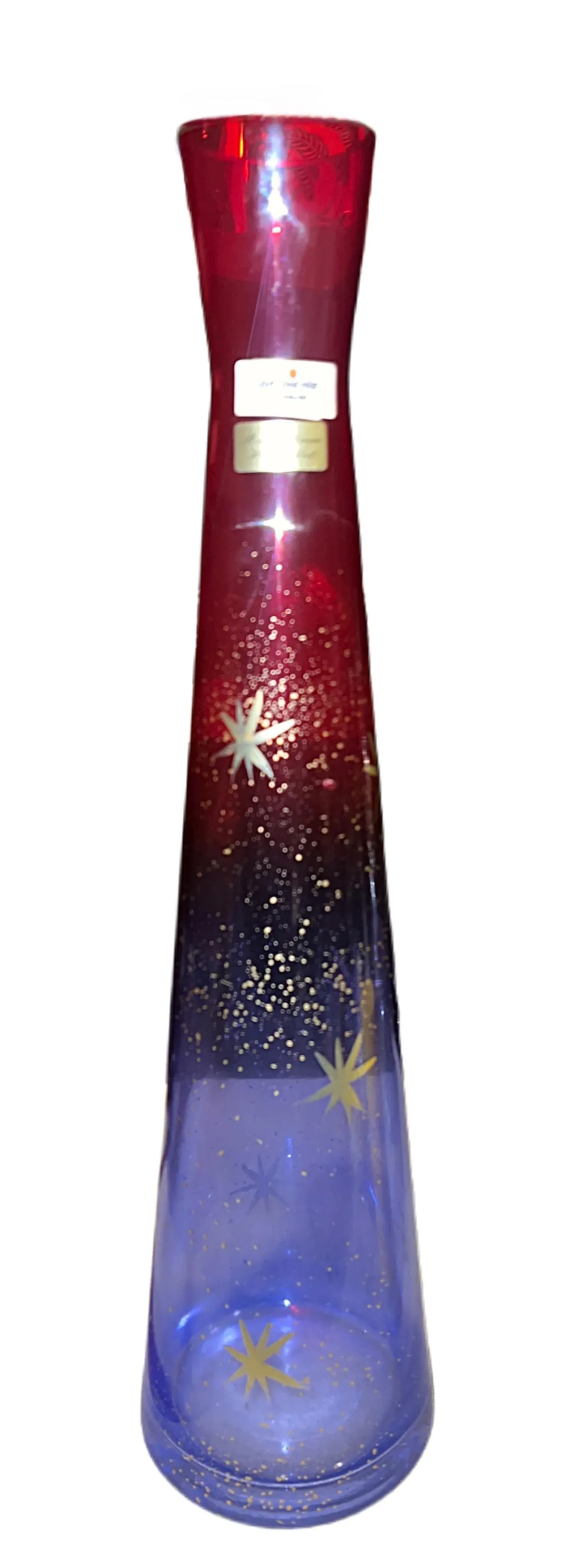 Vintage Mid-Century Modern Style Ambiente Zwiesel Red & Blue Ombre Starburst Art Glass Vase - 2