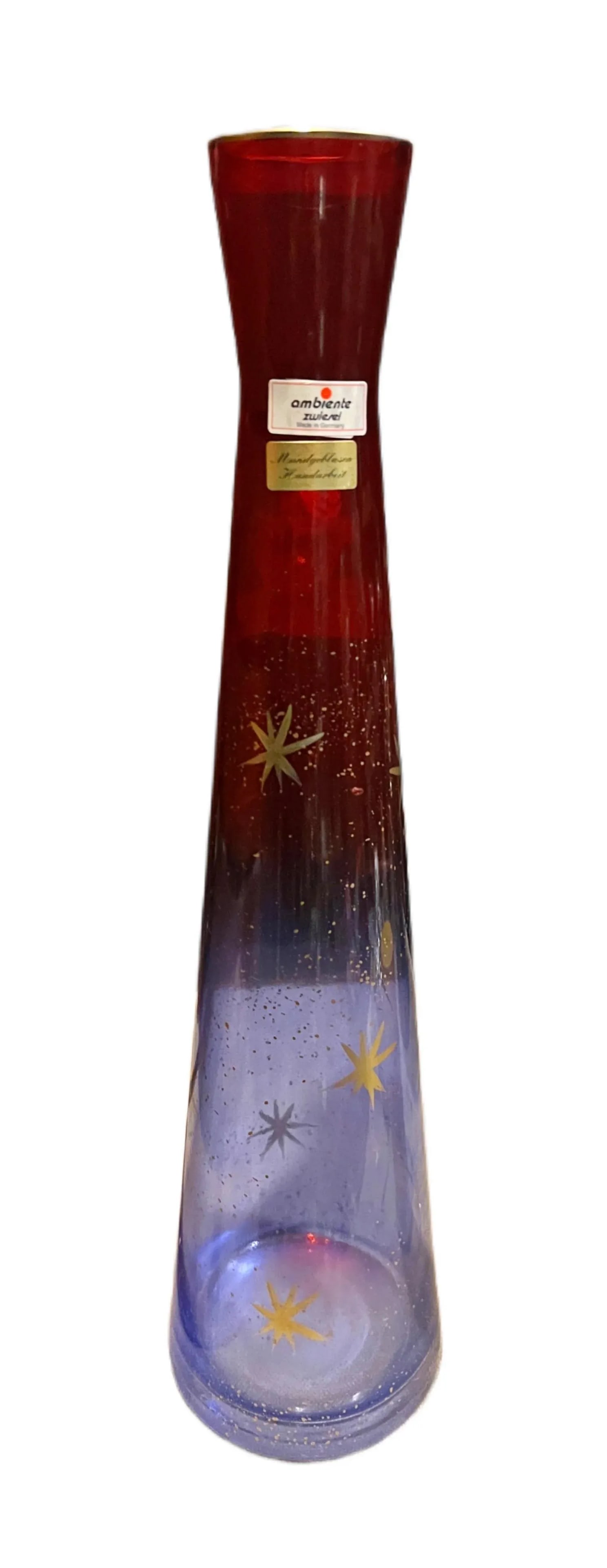 Vintage Mid-Century Modern Style Ambiente Zwiesel Red & Blue Ombre Starburst Art Glass Vase - 3
